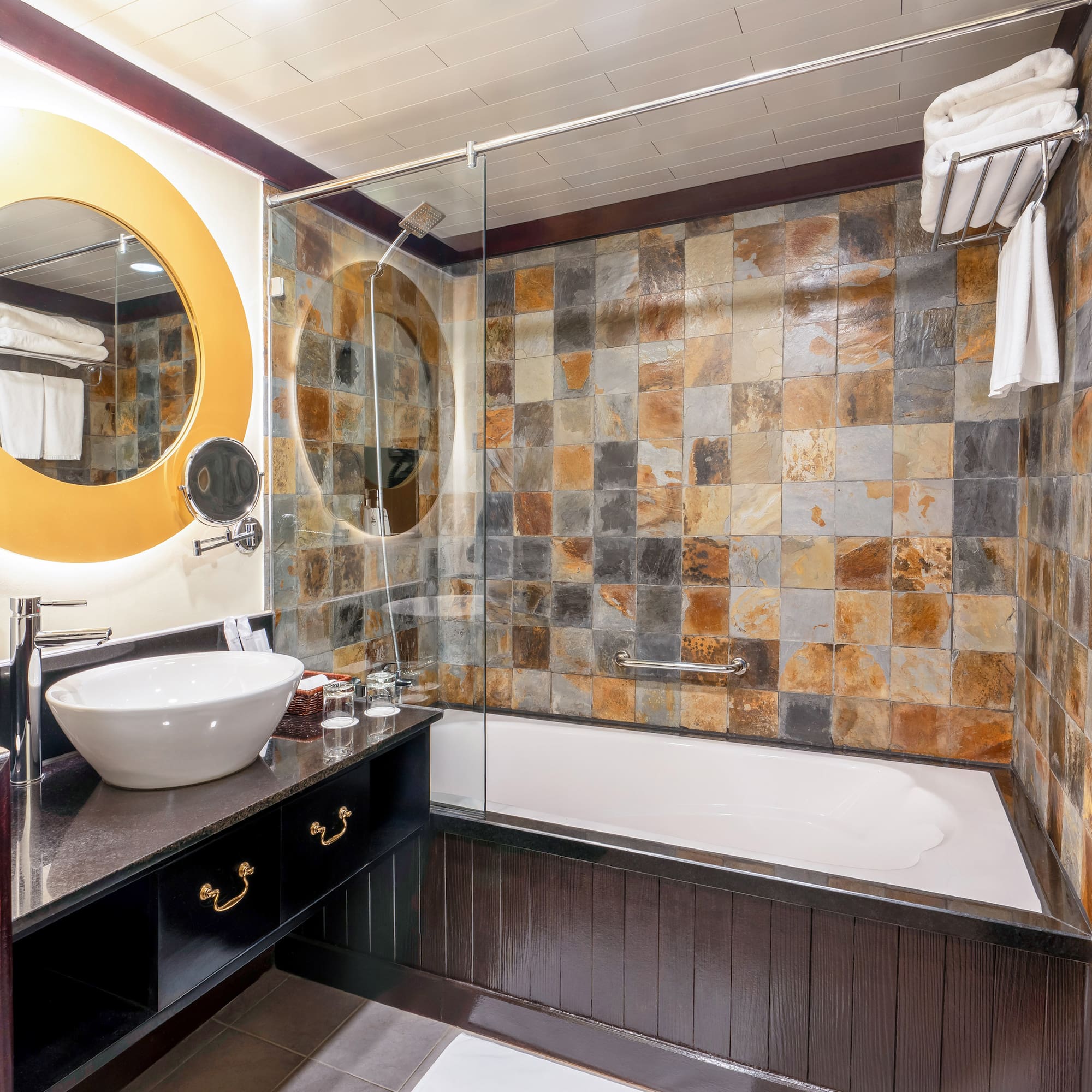 a bathroom with a sink and a shower