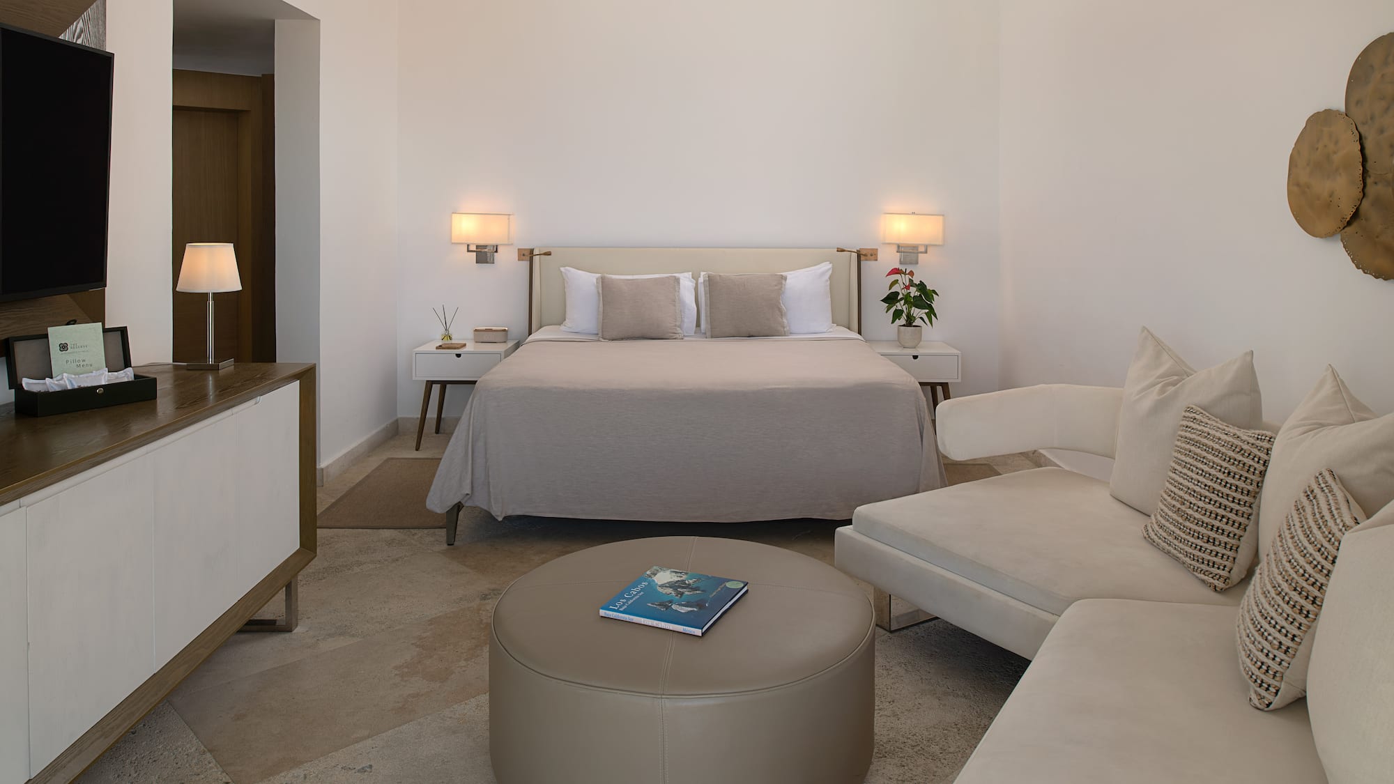 a bedroom with a bed and a couch