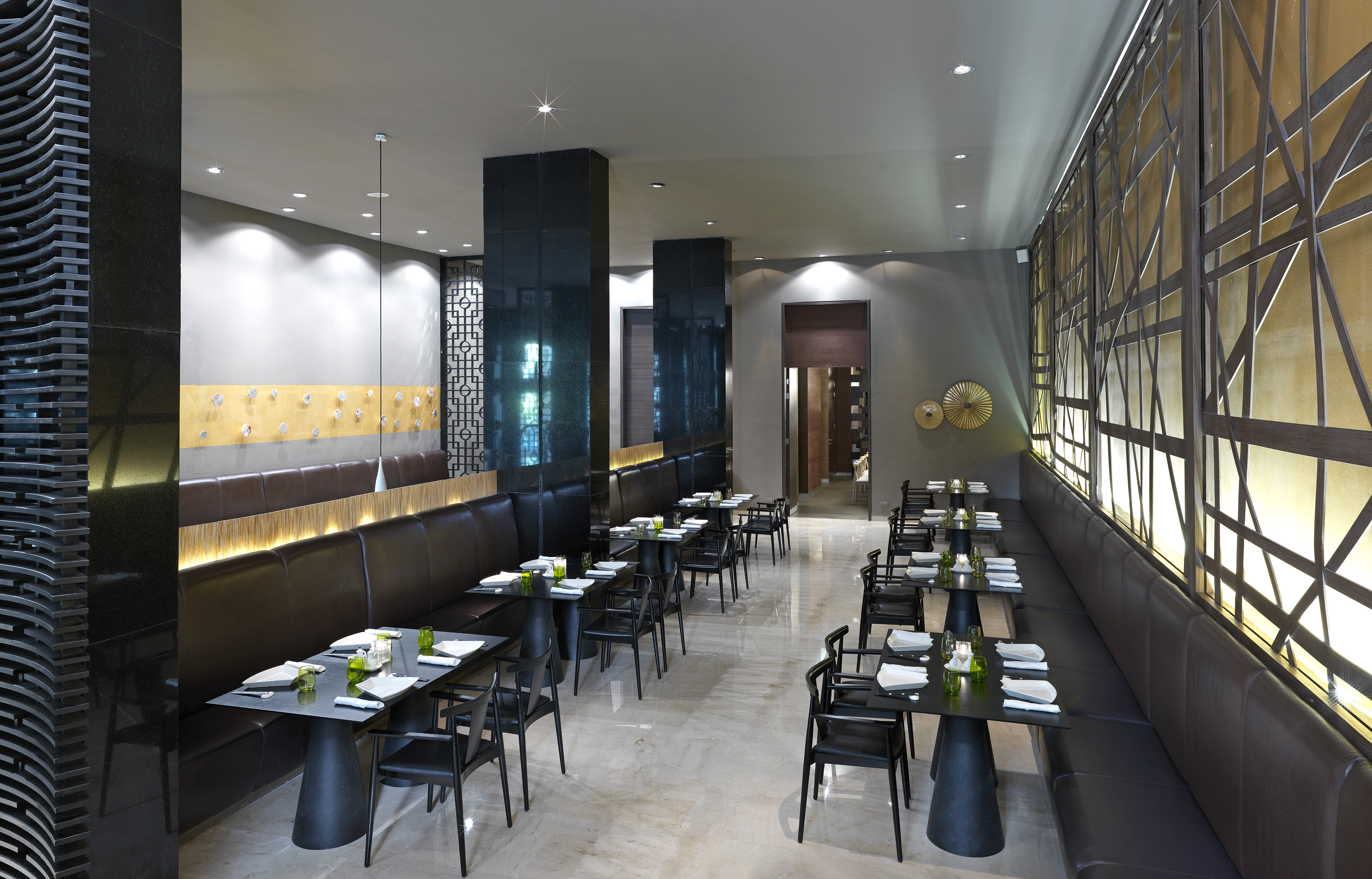 a restaurant with tables and chairs