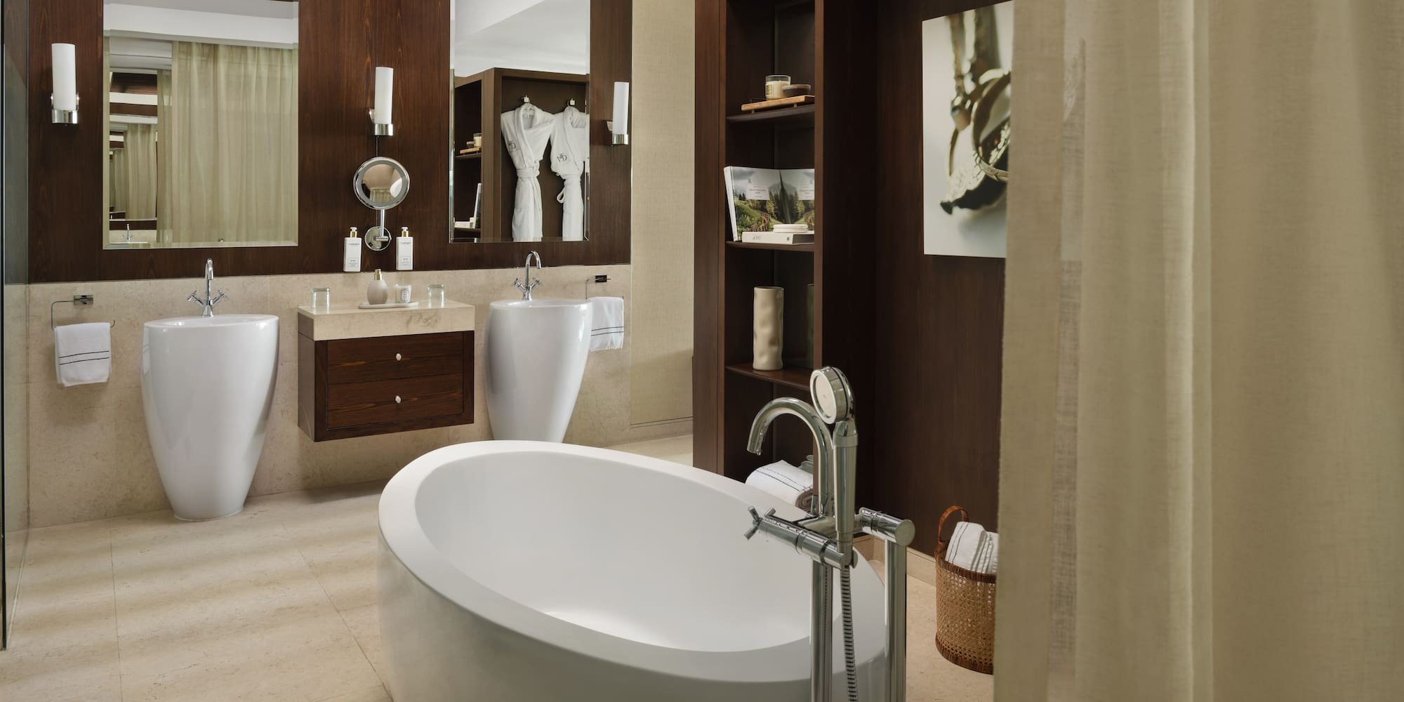 a bathroom with a tub and toilet