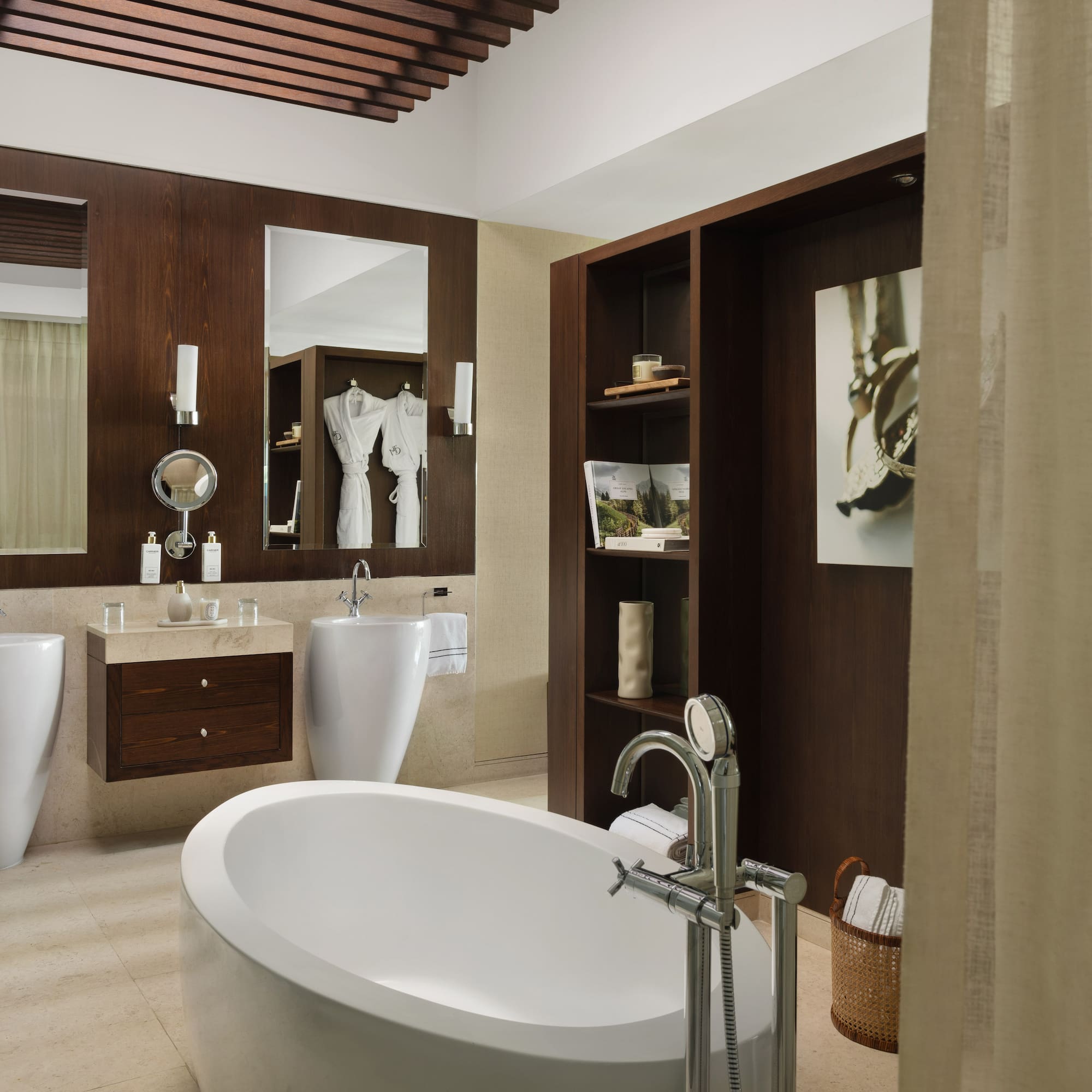 a bathroom with a tub and toilet