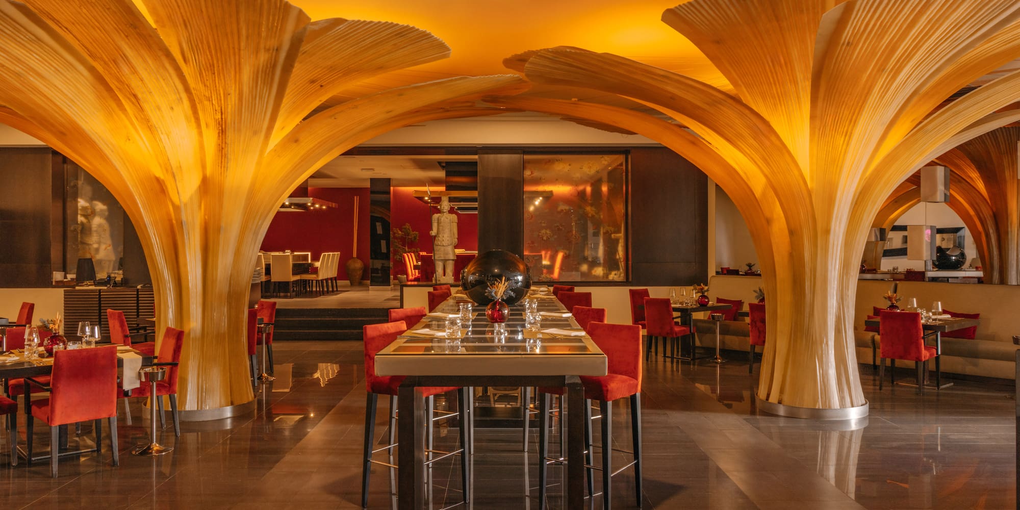 a room with a table and chairs