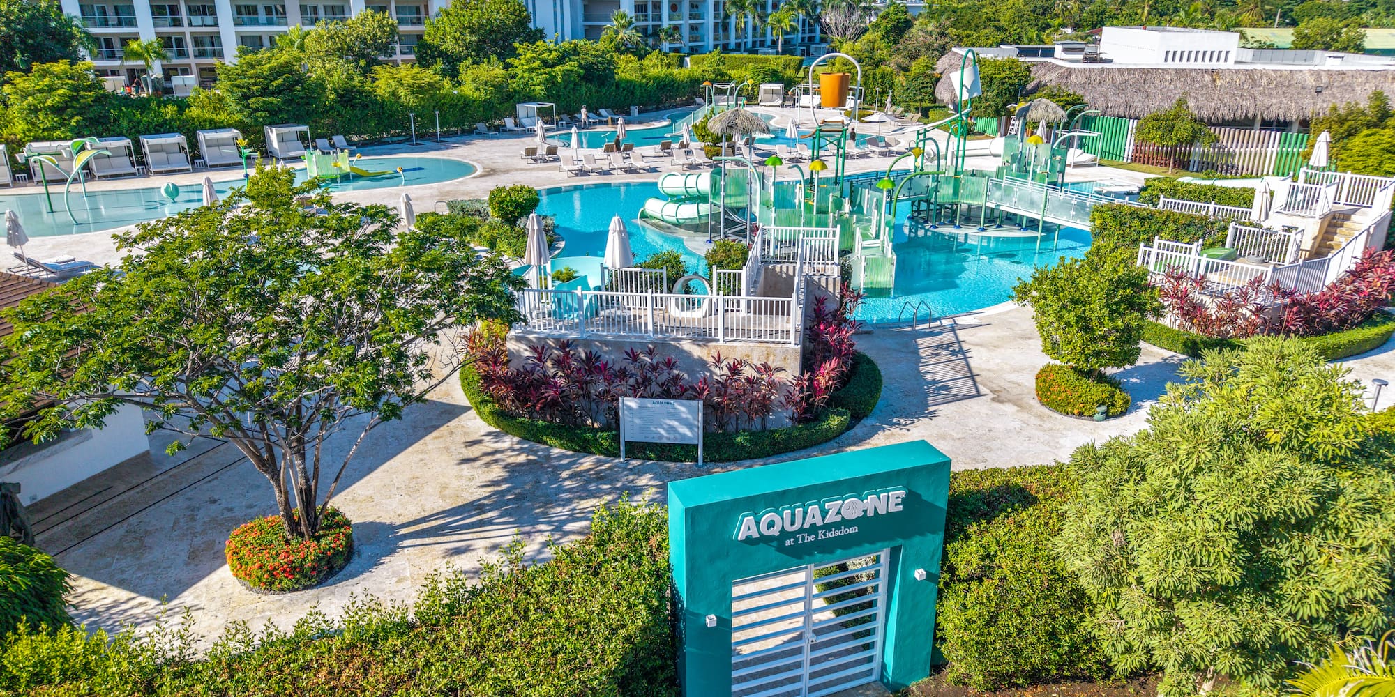 a swimming pool and trees