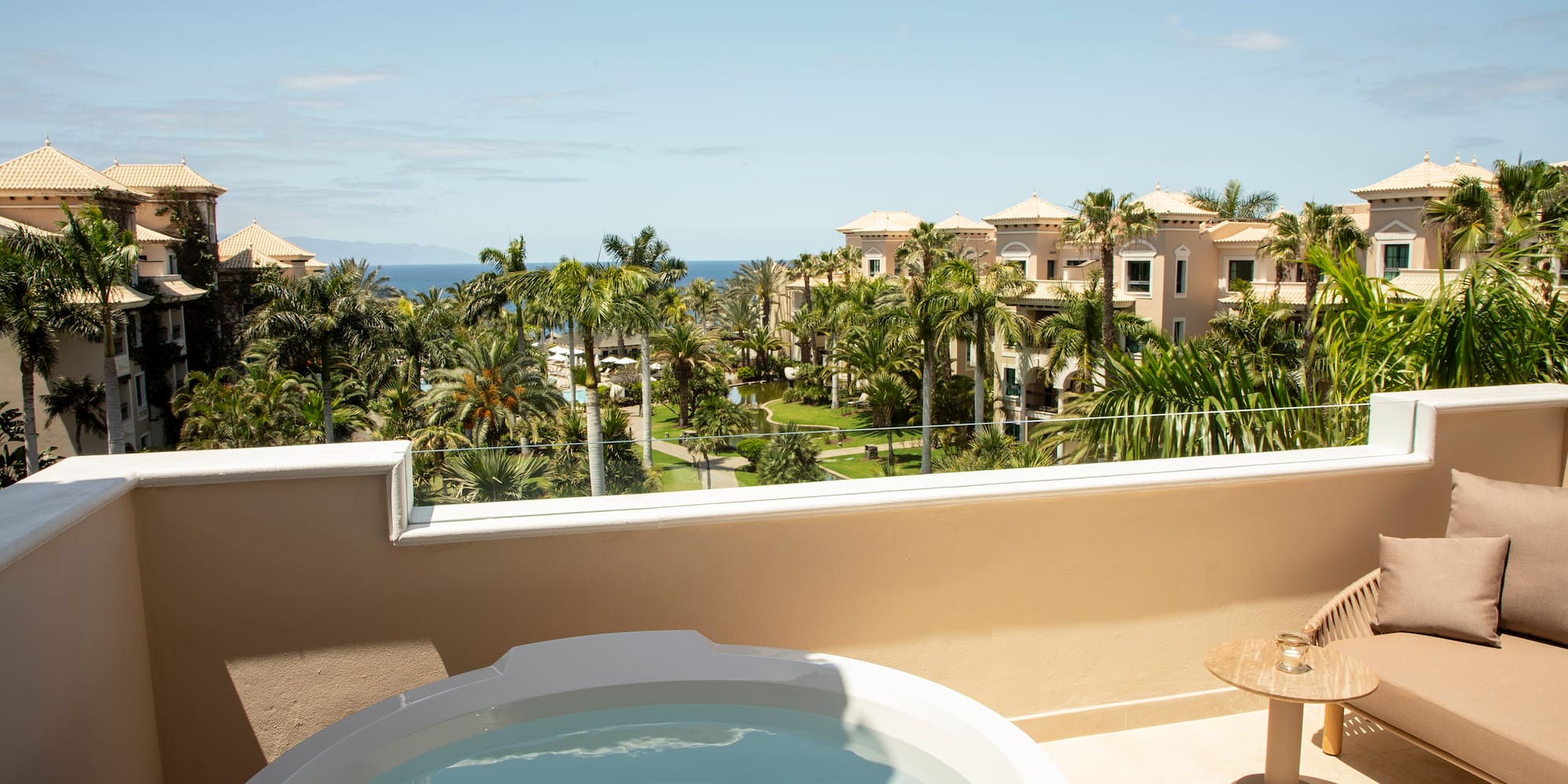 a hot tub overlooking a resort