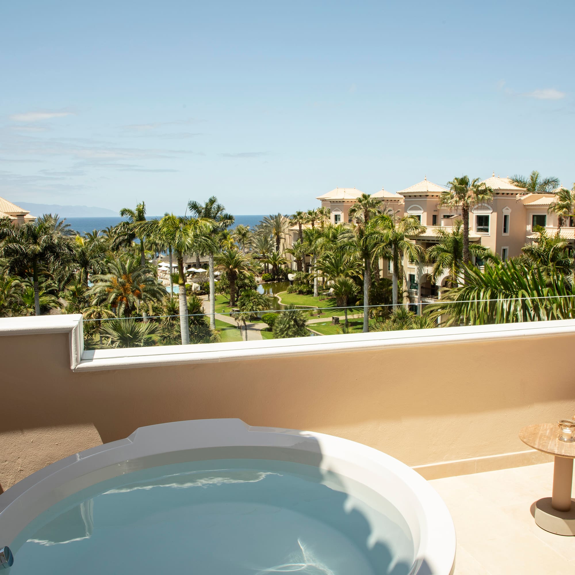 a hot tub overlooking a resort