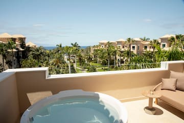 a hot tub overlooking a resort