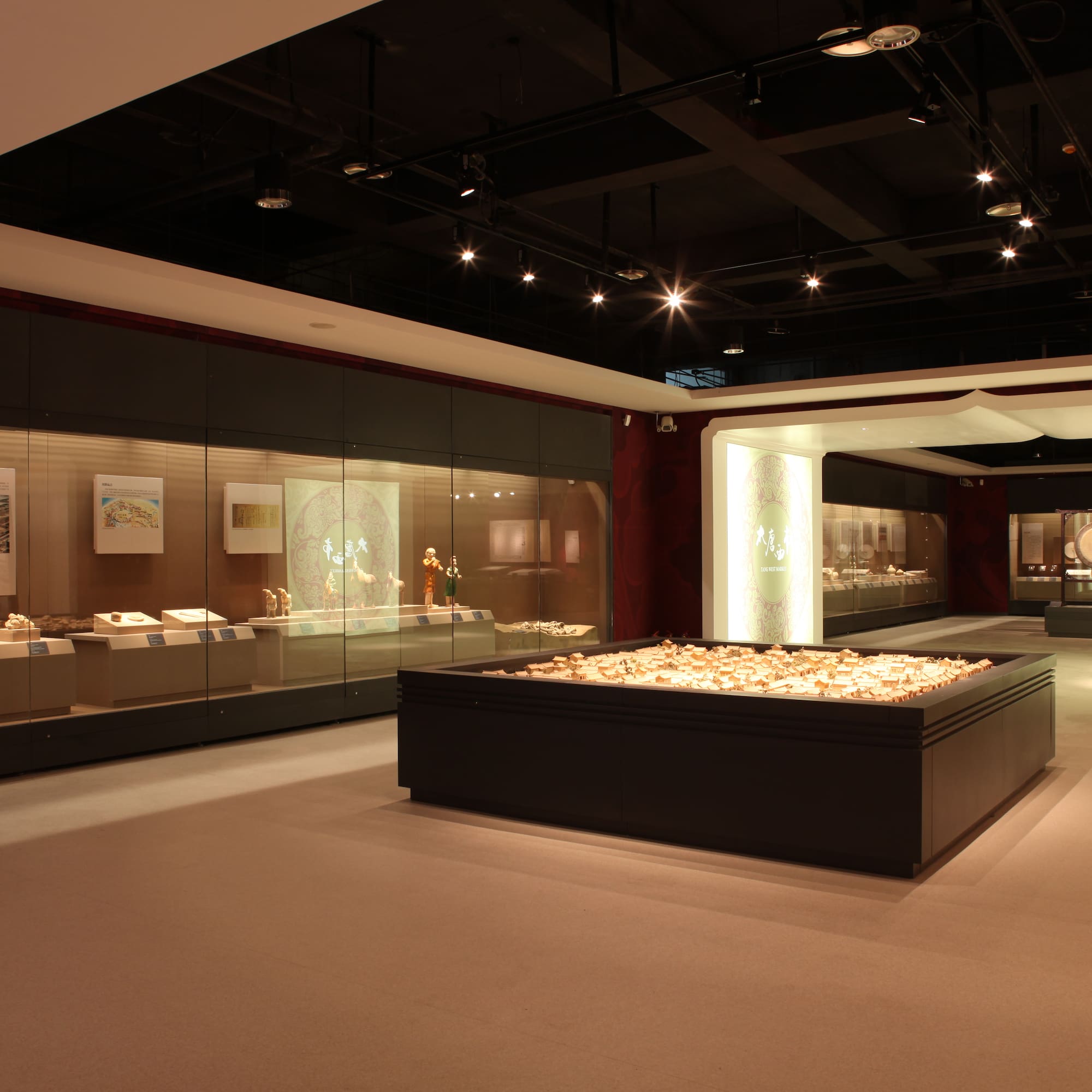 a room with a display of objects