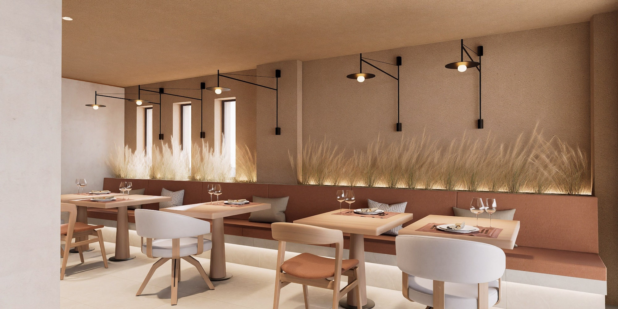 a restaurant with tables and chairs