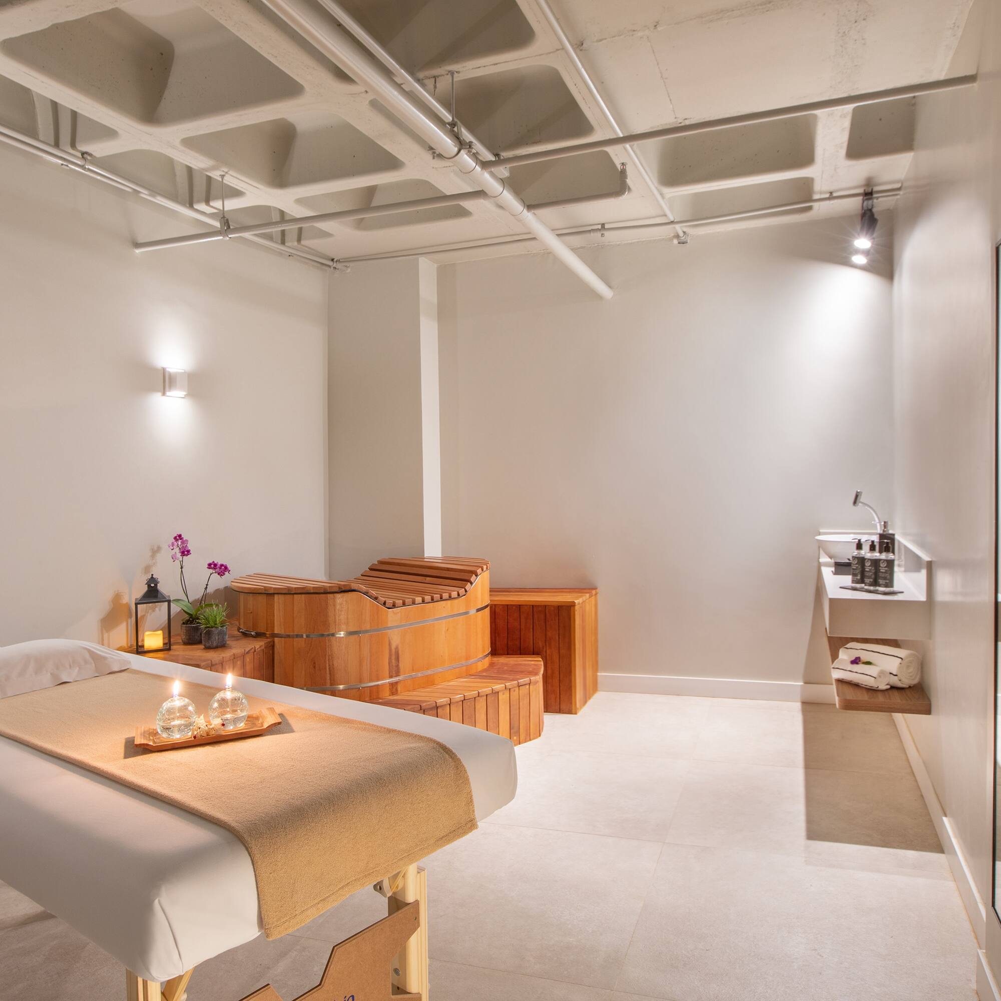 a massage table in a room