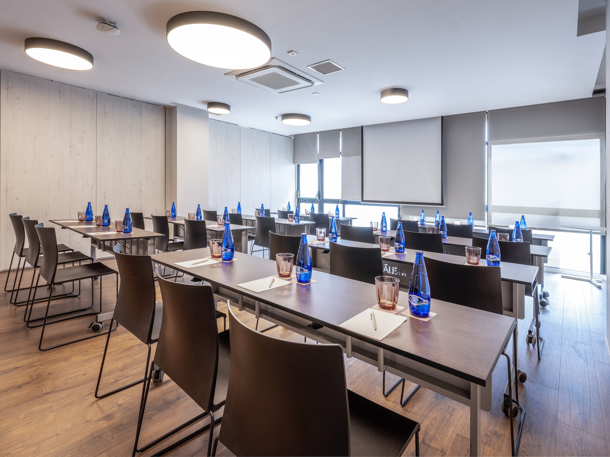 a room with tables and chairs
