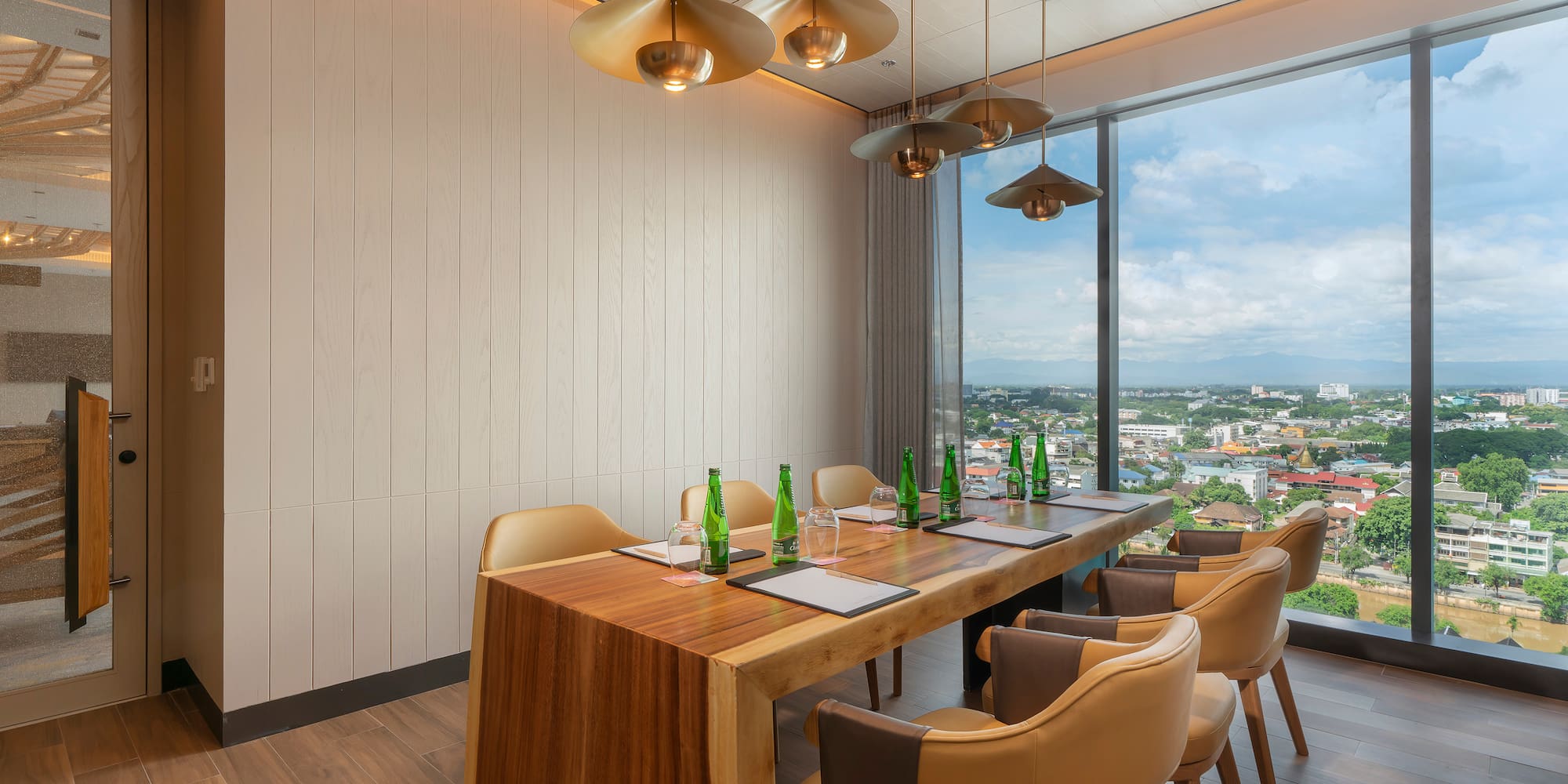 a room with a table and chairs