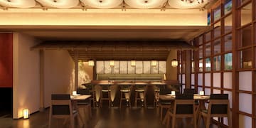 a room with tables and chairs