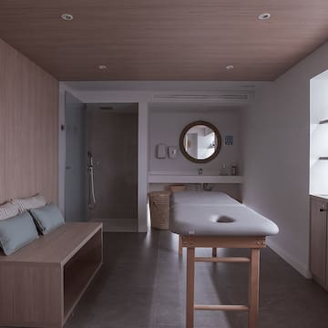 a massage table in a room