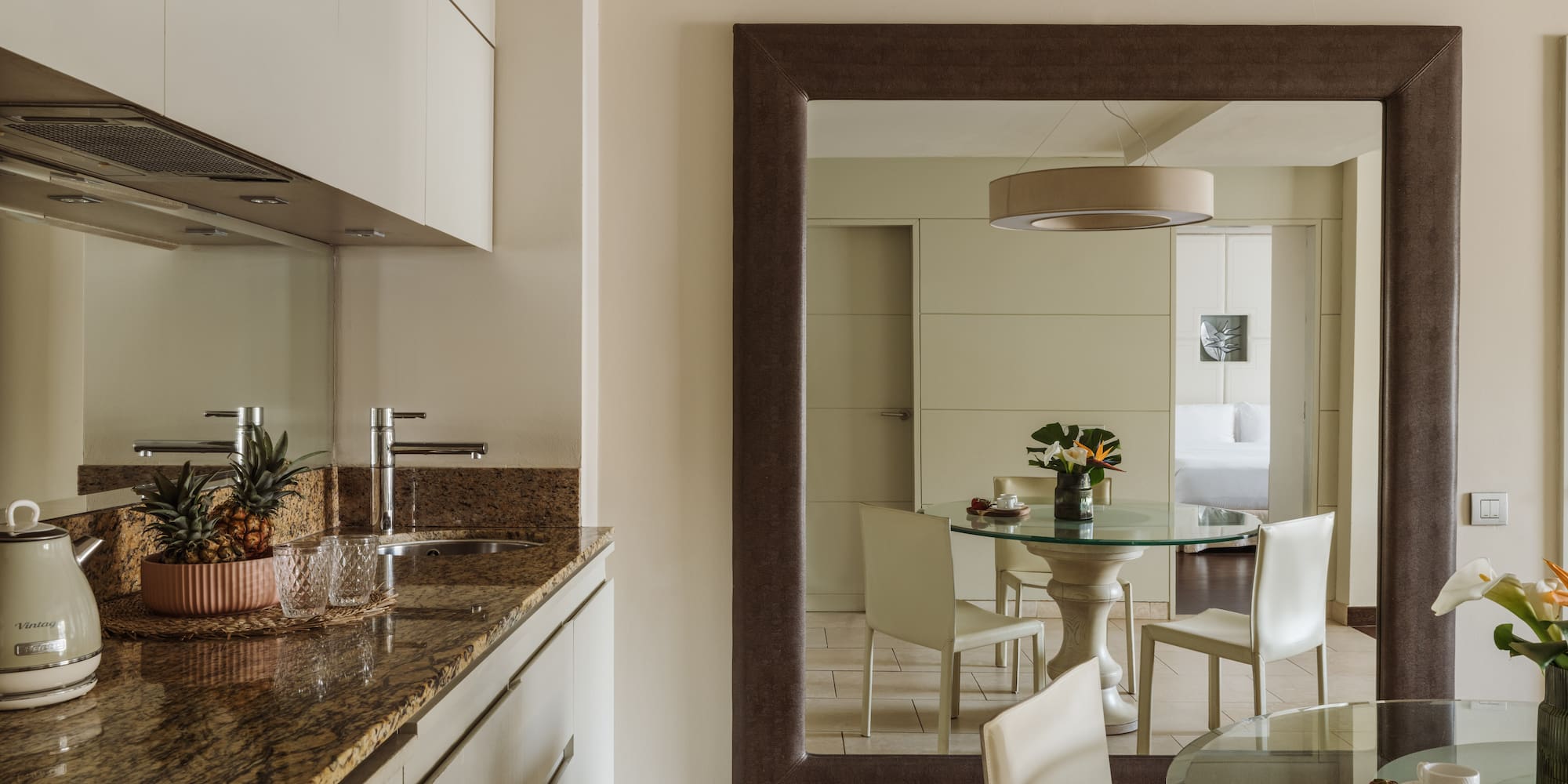 a mirror in a kitchen