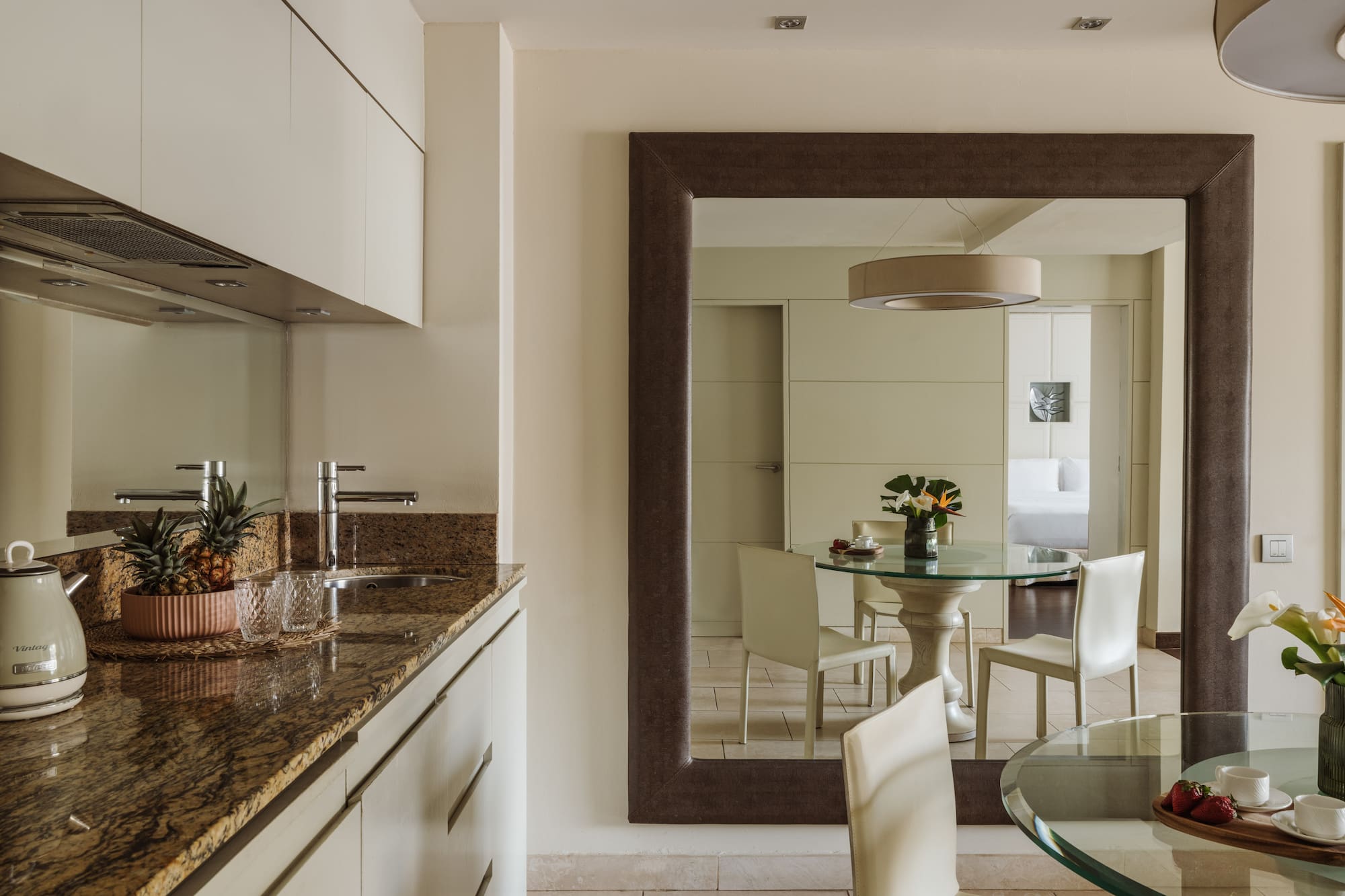 a mirror in a kitchen