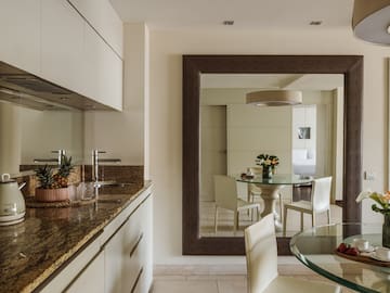 a mirror in a kitchen.