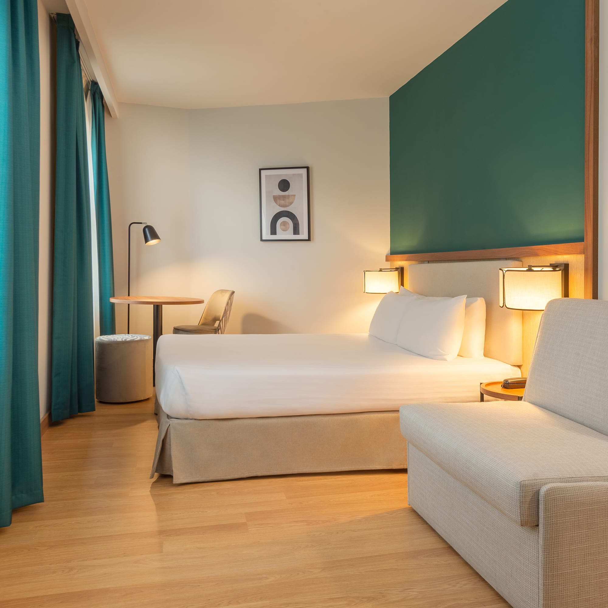 a room with a bed and a couch