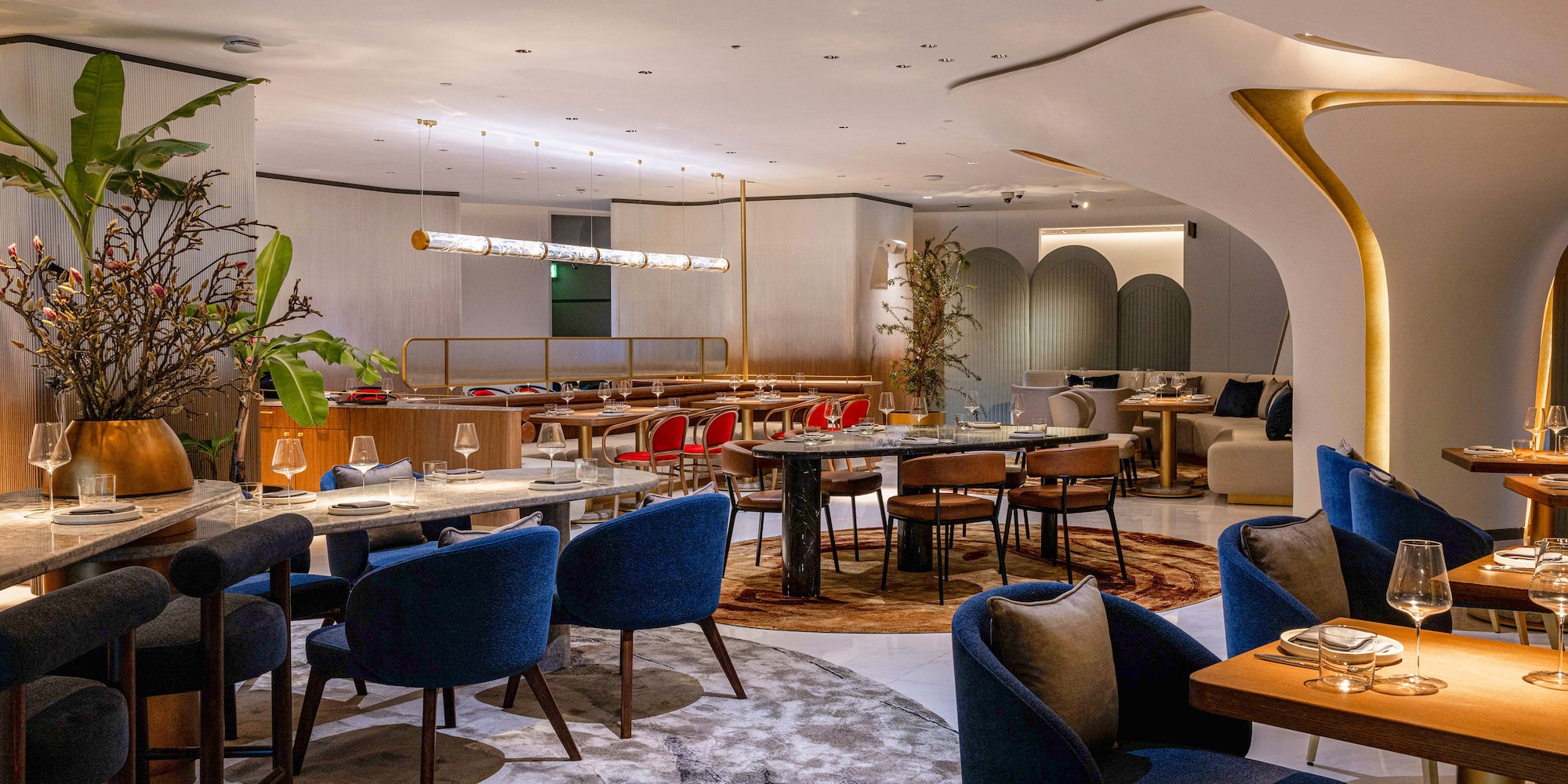 a room with tables and chairs