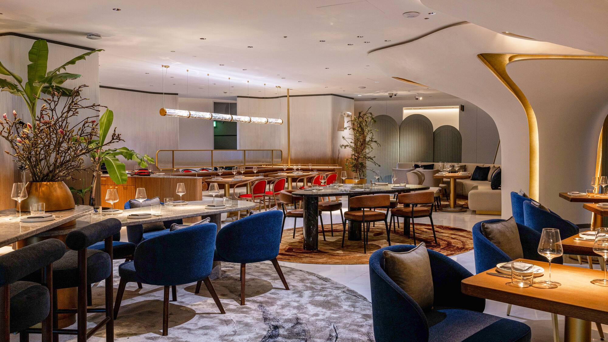 a room with tables and chairs