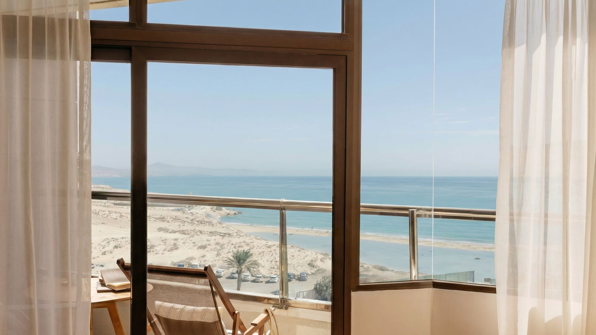 a room with a beach view