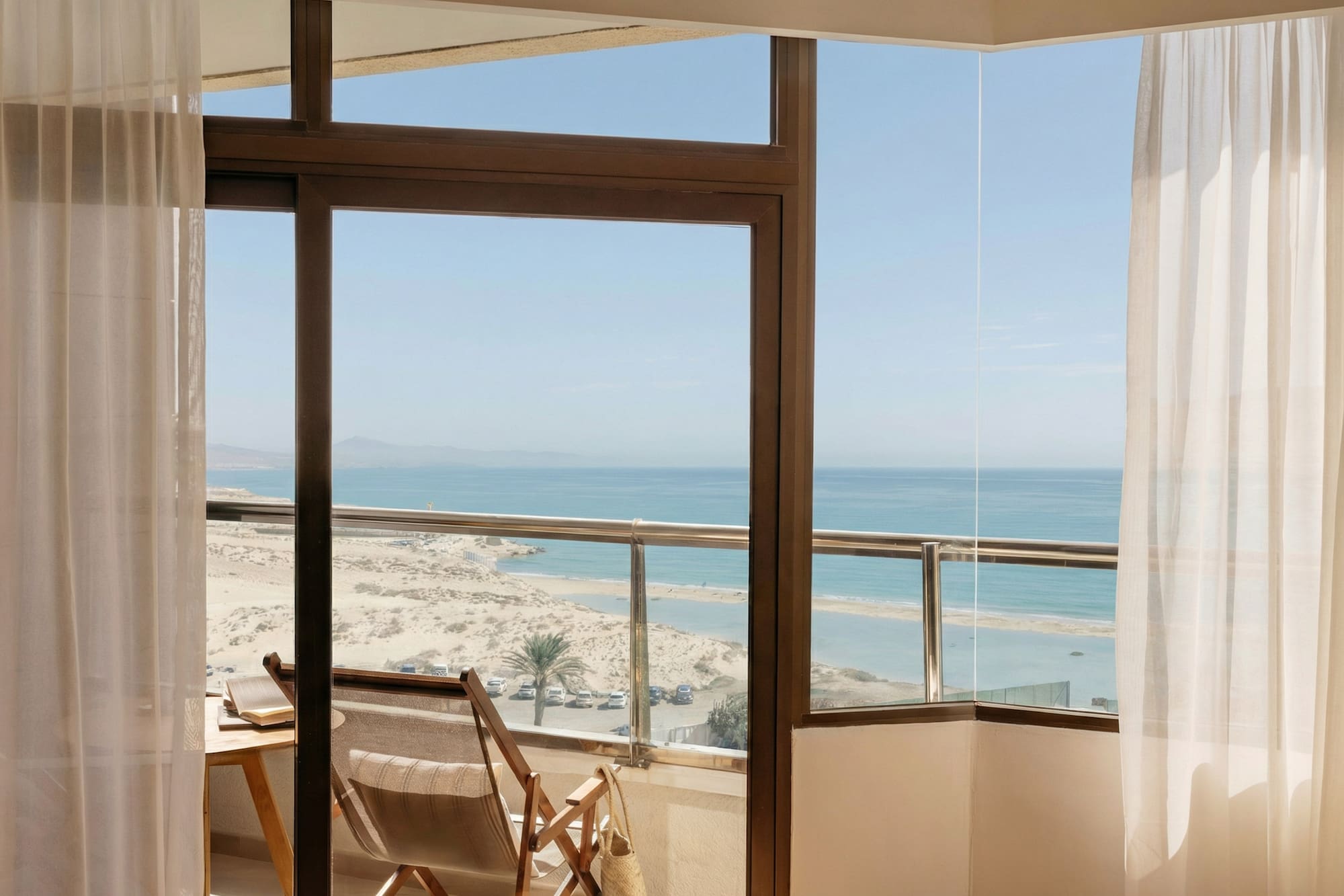 a room with a beach view