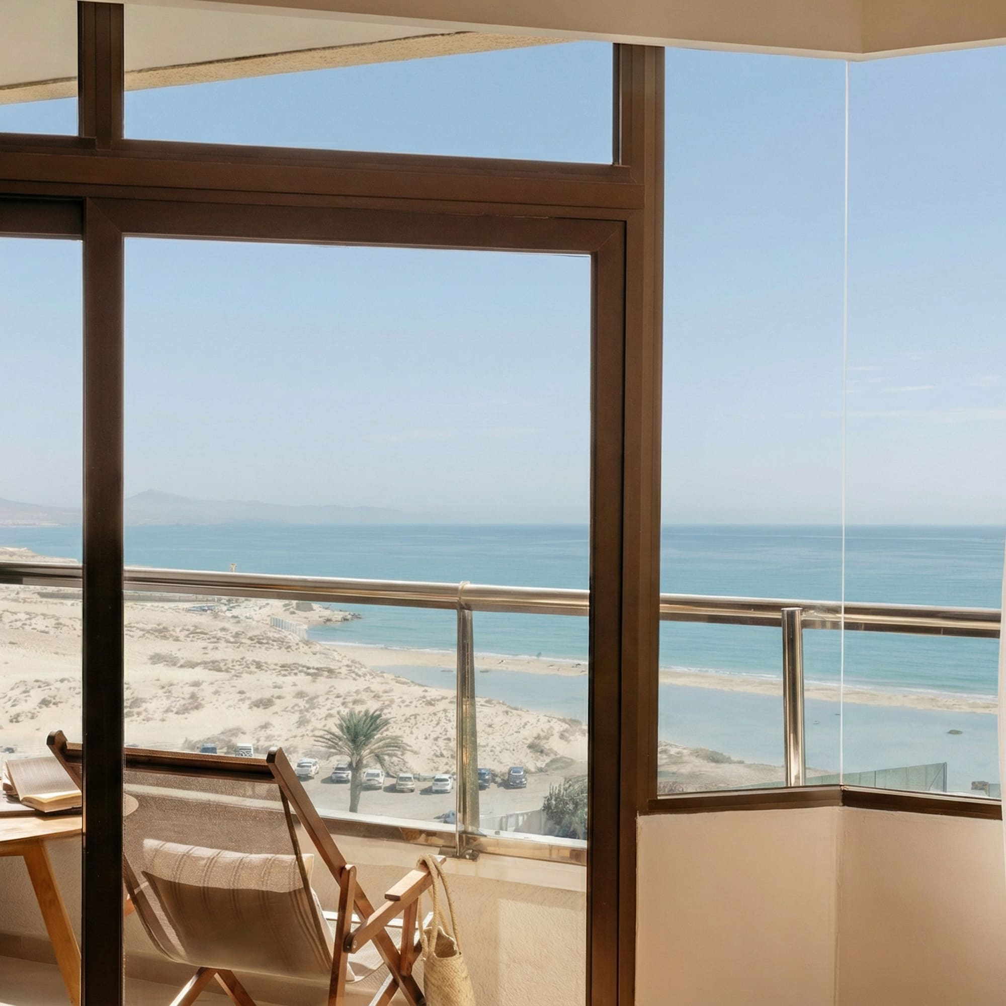 a room with a beach view