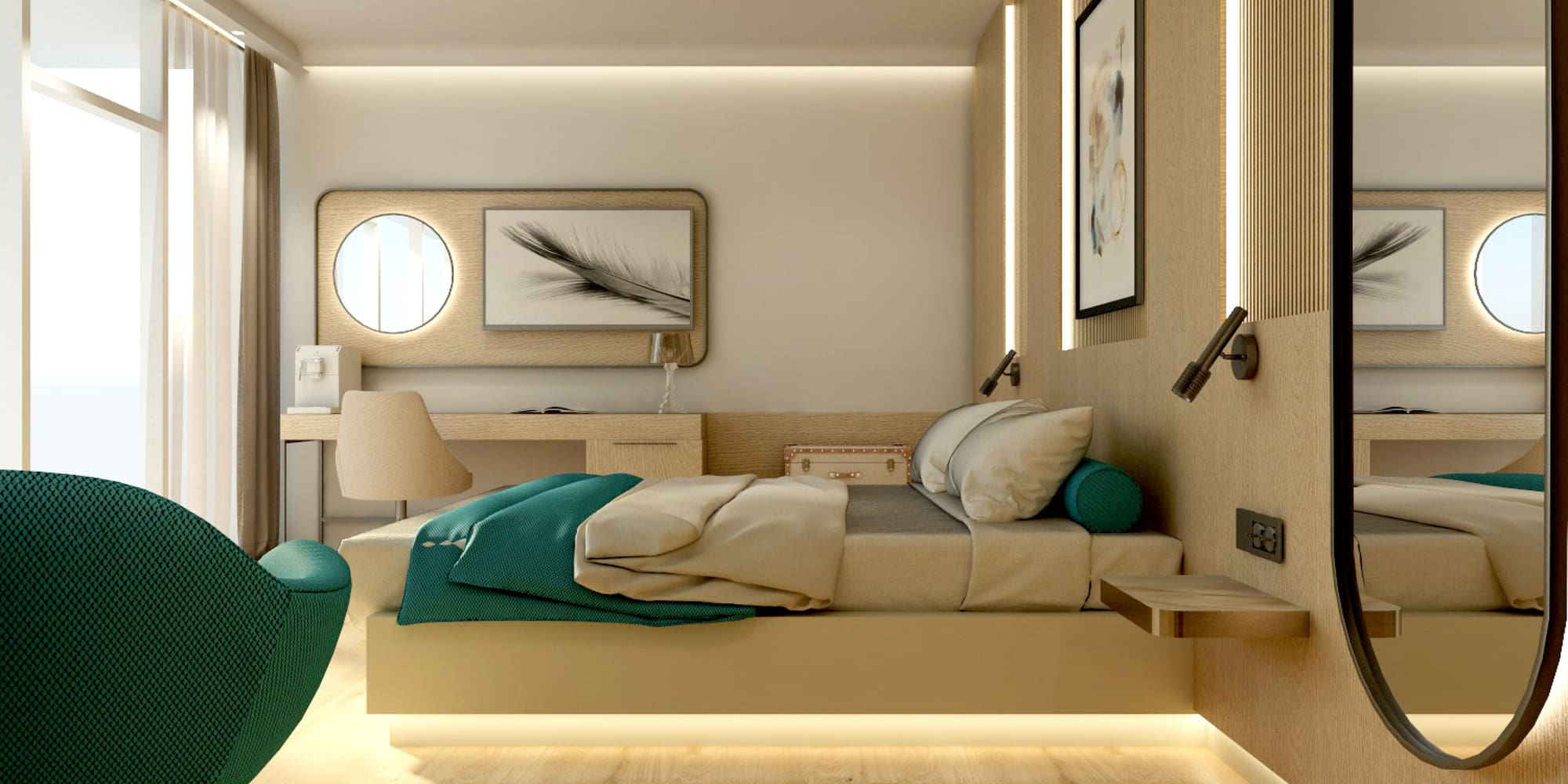 a bedroom with a bed and a chair