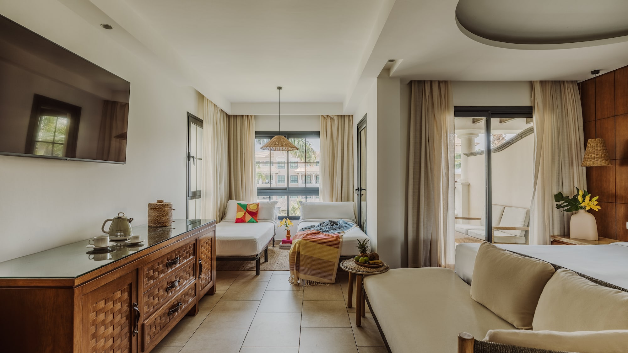 a room with a television and a couch