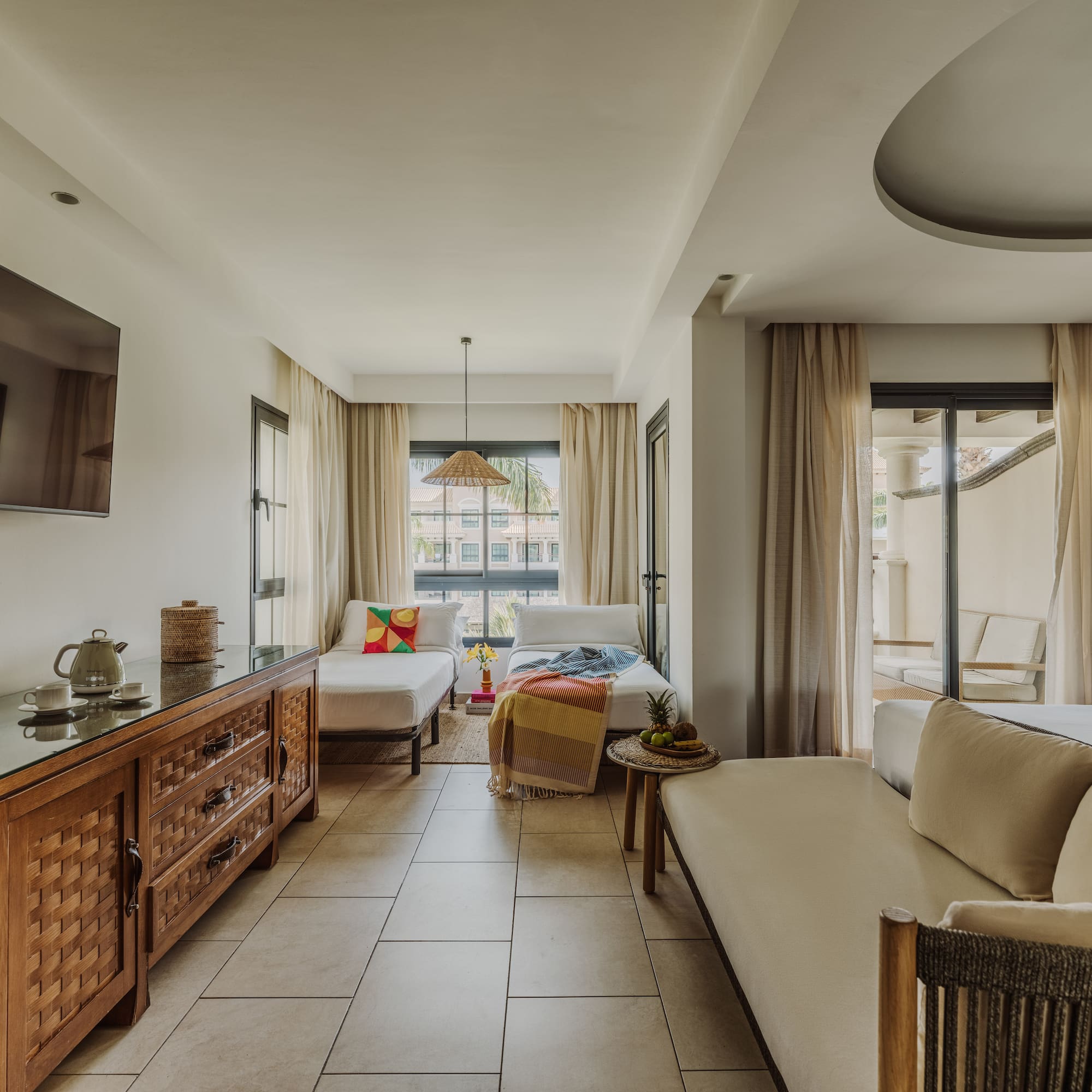 a room with a television and a couch