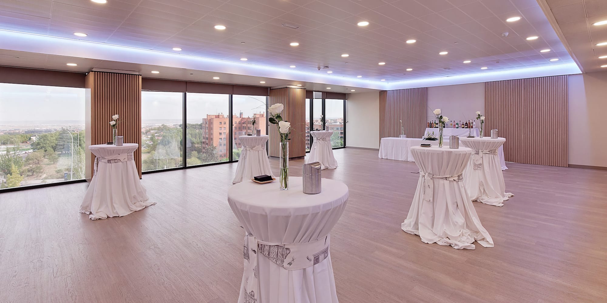 a room with tables and chairs