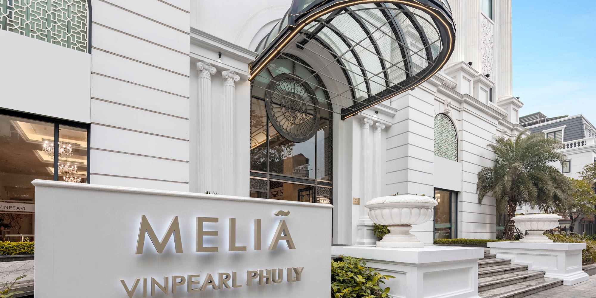 a white building with a glass door