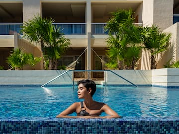 a woman in a pool