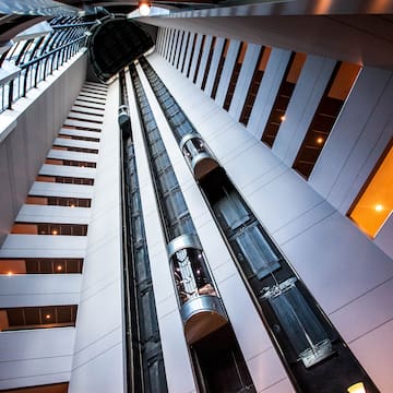 looking up at a tall building