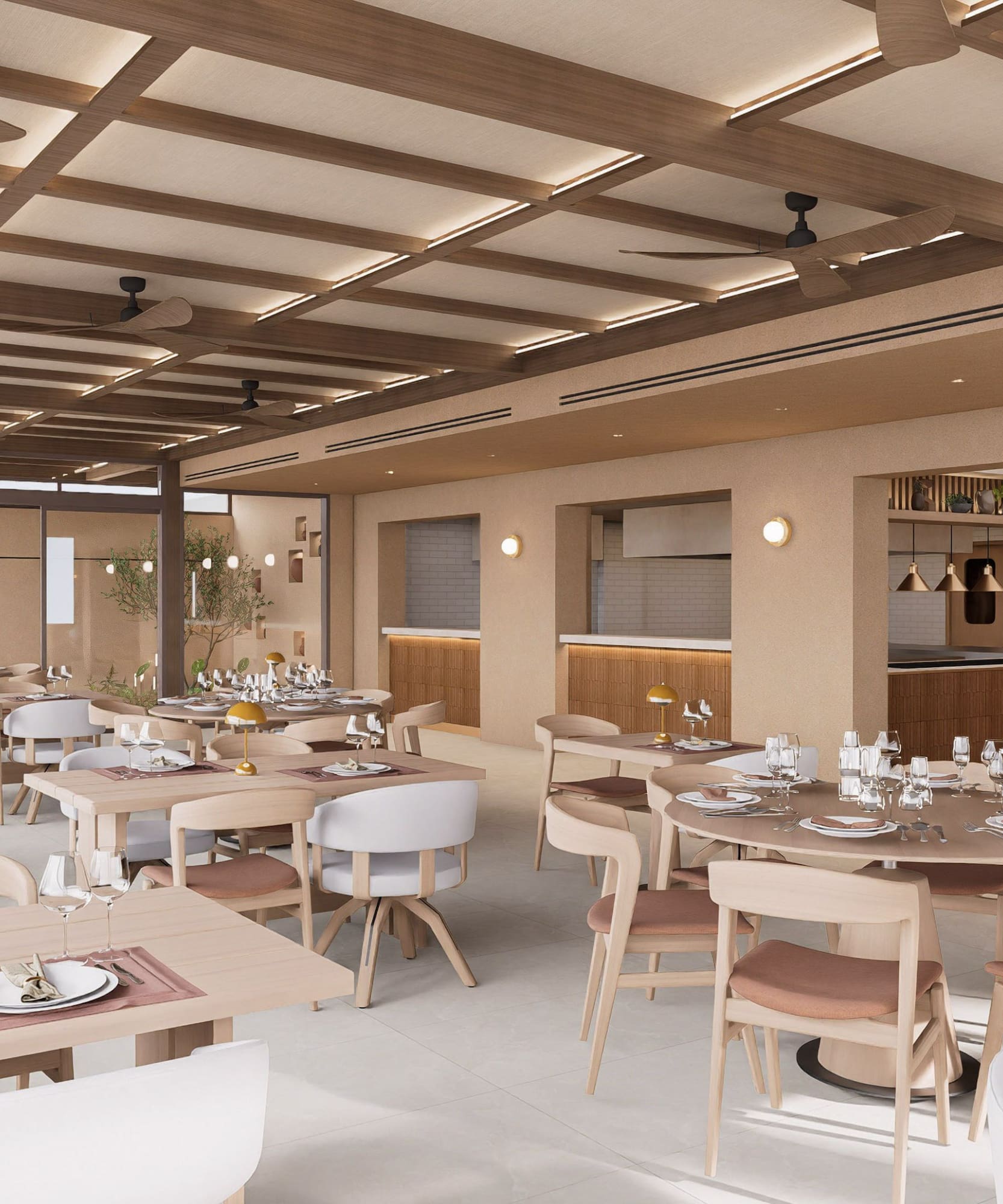 a room with tables and chairs