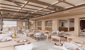 a room with tables and chairs