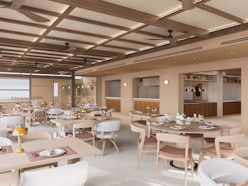 a room with tables and chairs