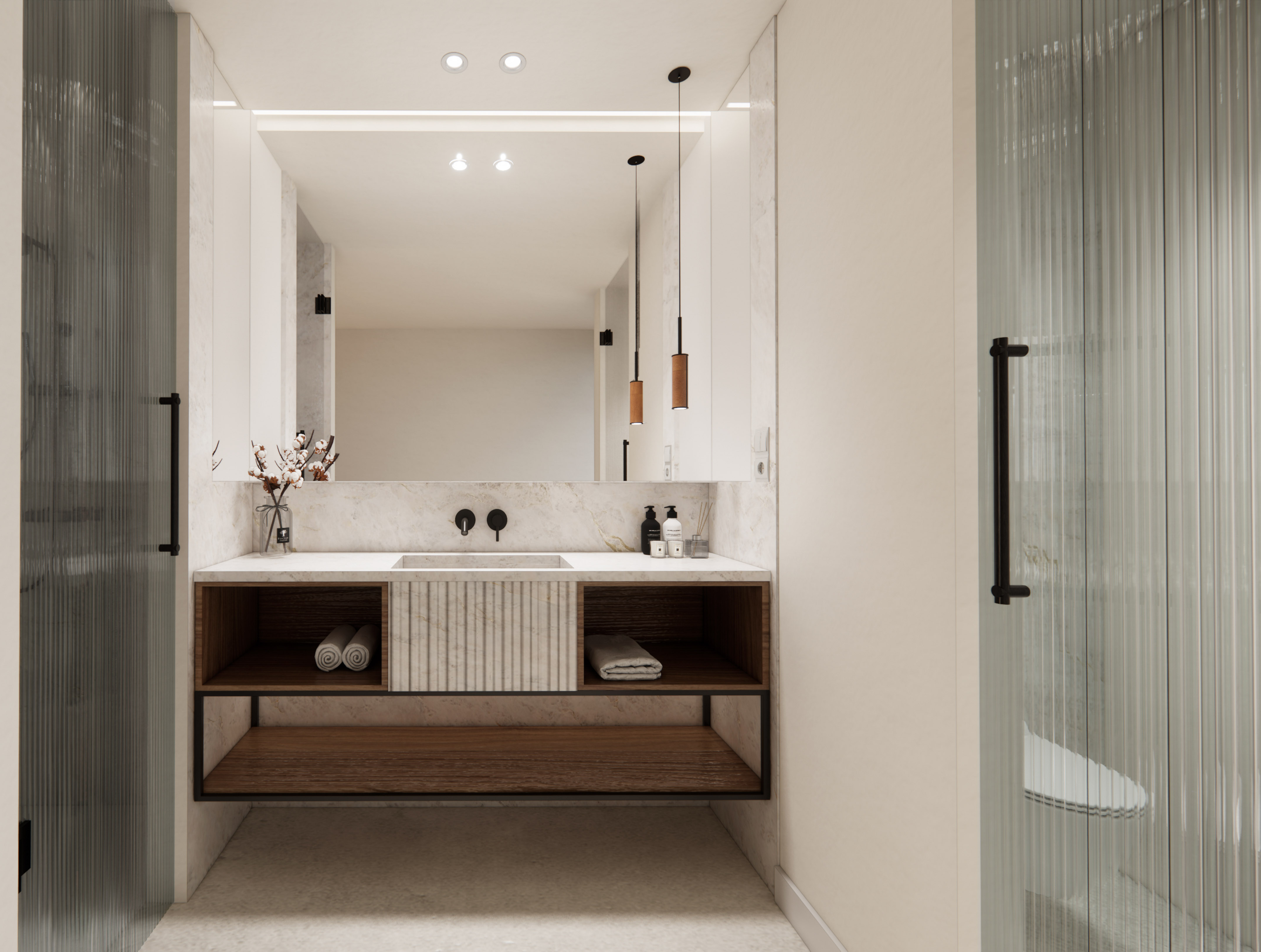 تصميم حمام عصري ومودرن بمغسلة رخامية وإضاءة مميزة. - Superior Room مع شرفة وإطلالة على المسبح - Hotel Golf Santa Ponsa Meliá Collection, مايوركا