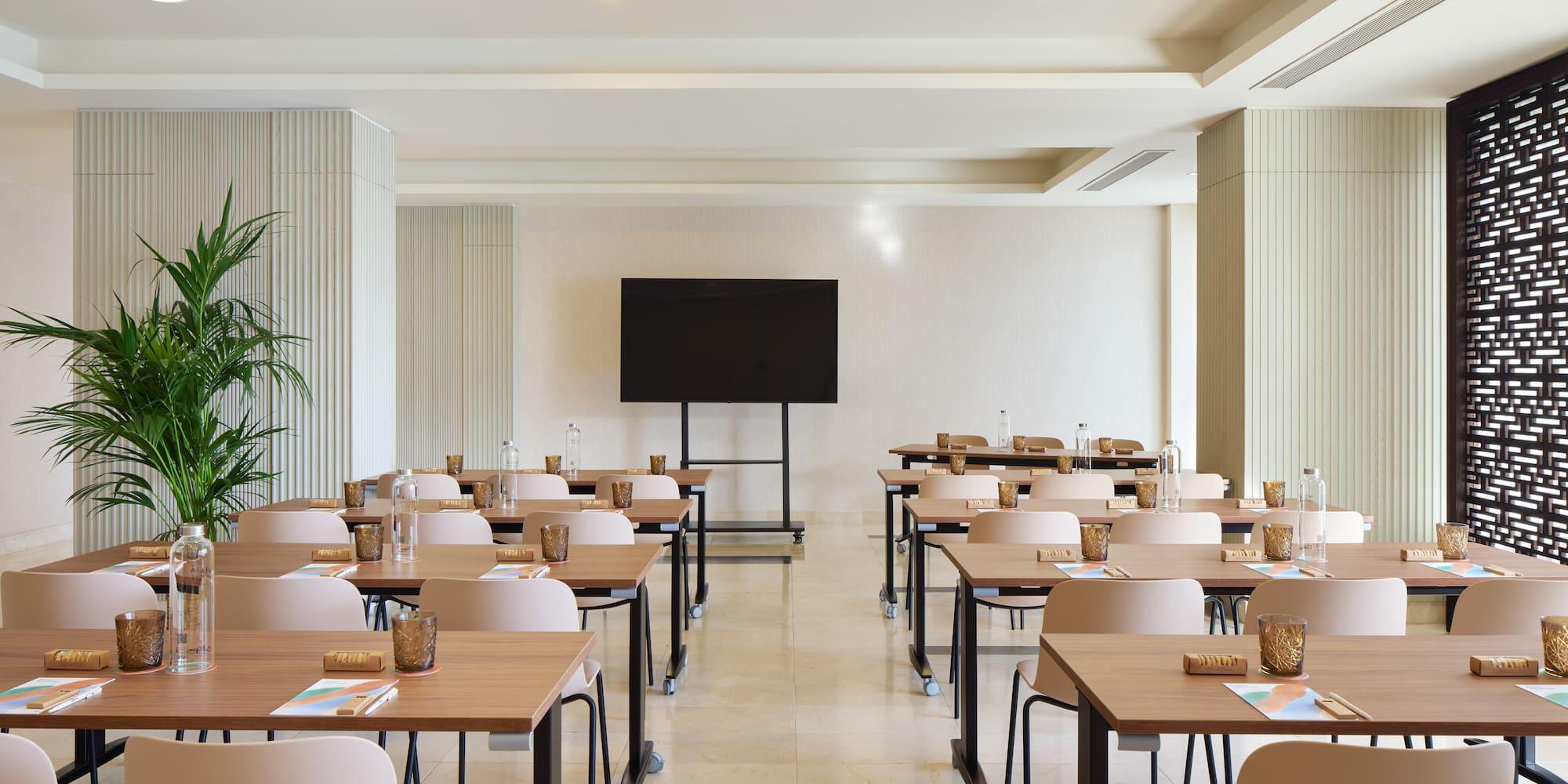 a room with tables and chairs