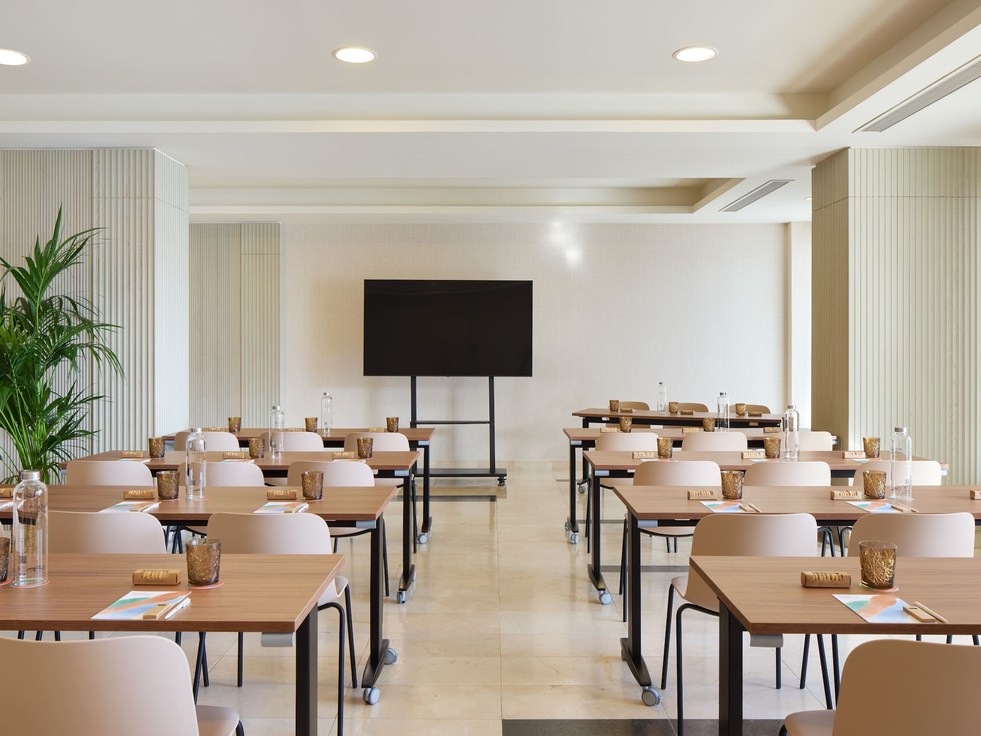 a room with tables and chairs
