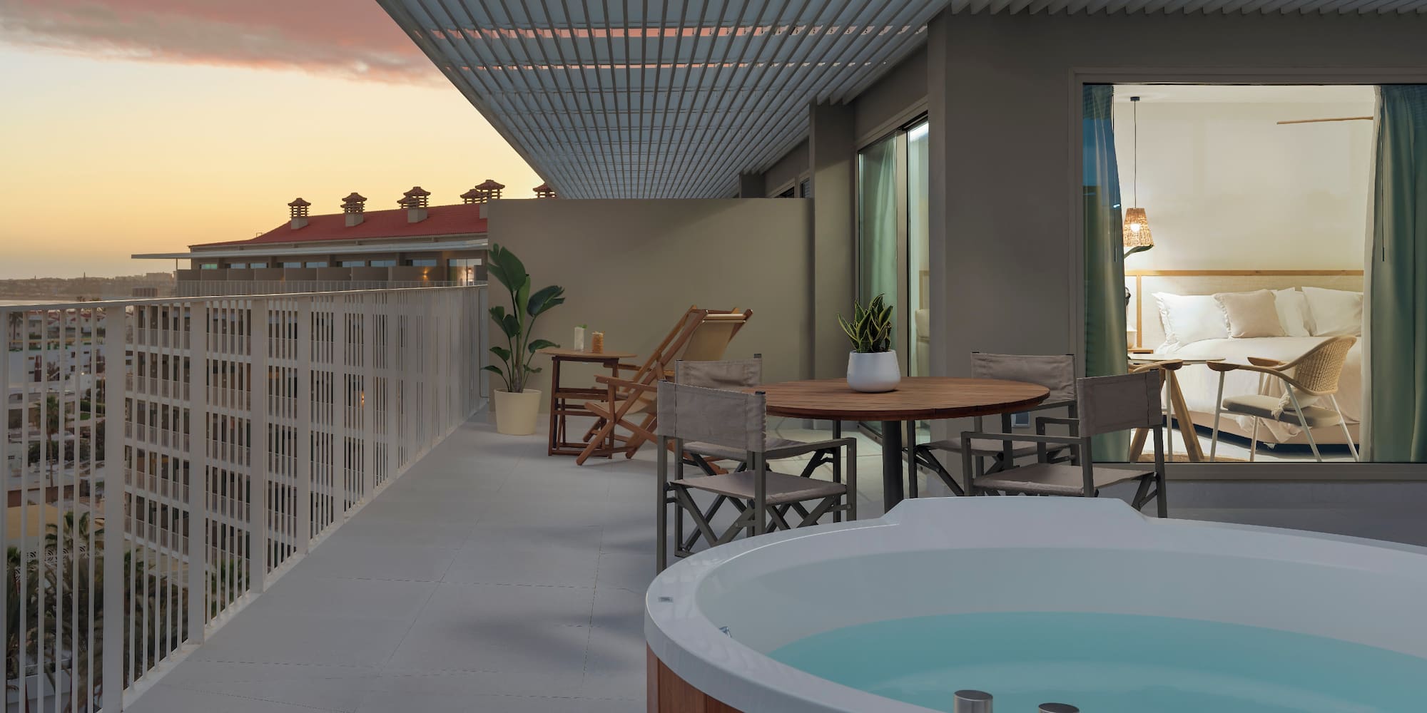 a hot tub on a balcony