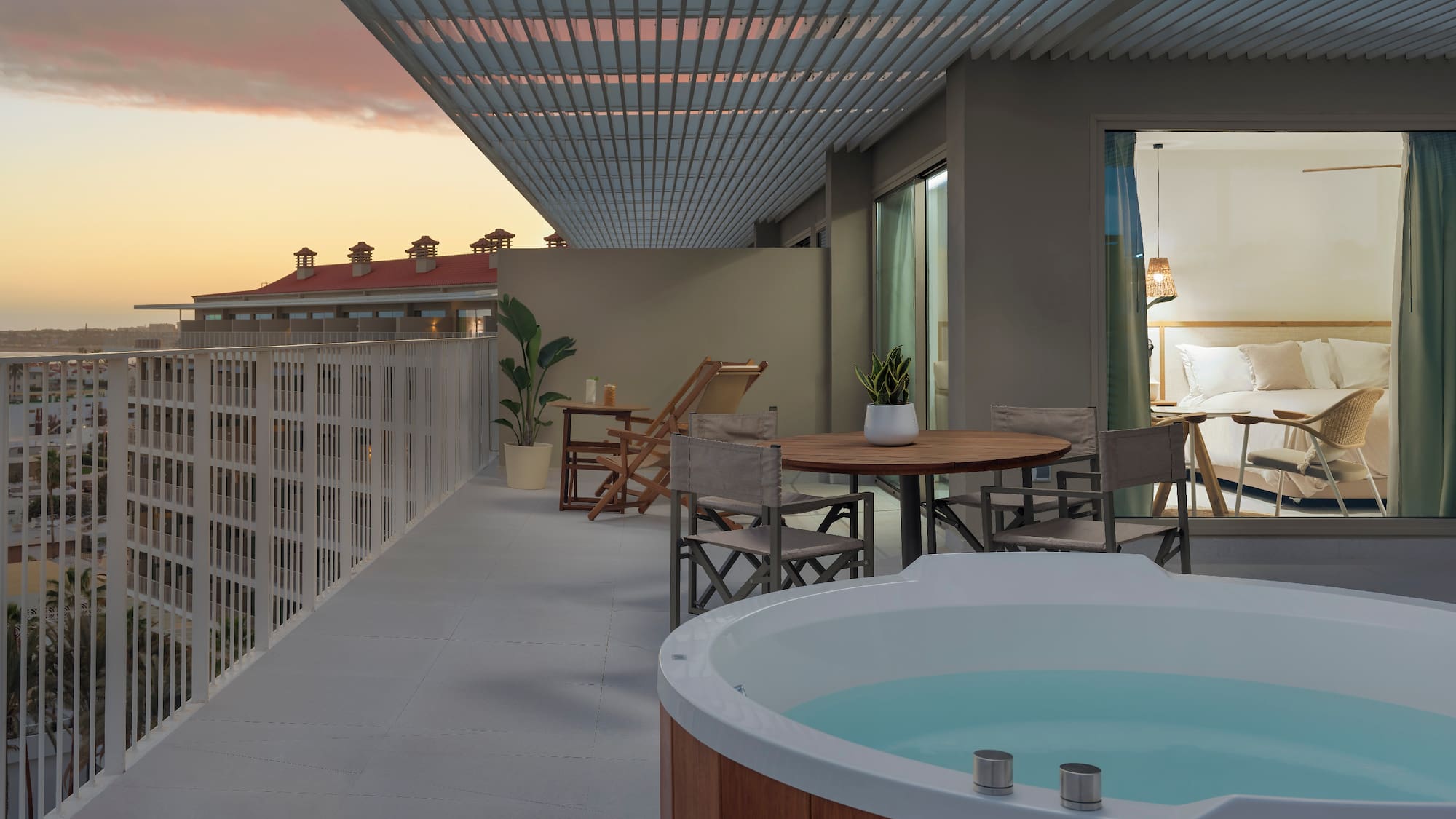 a hot tub on a balcony