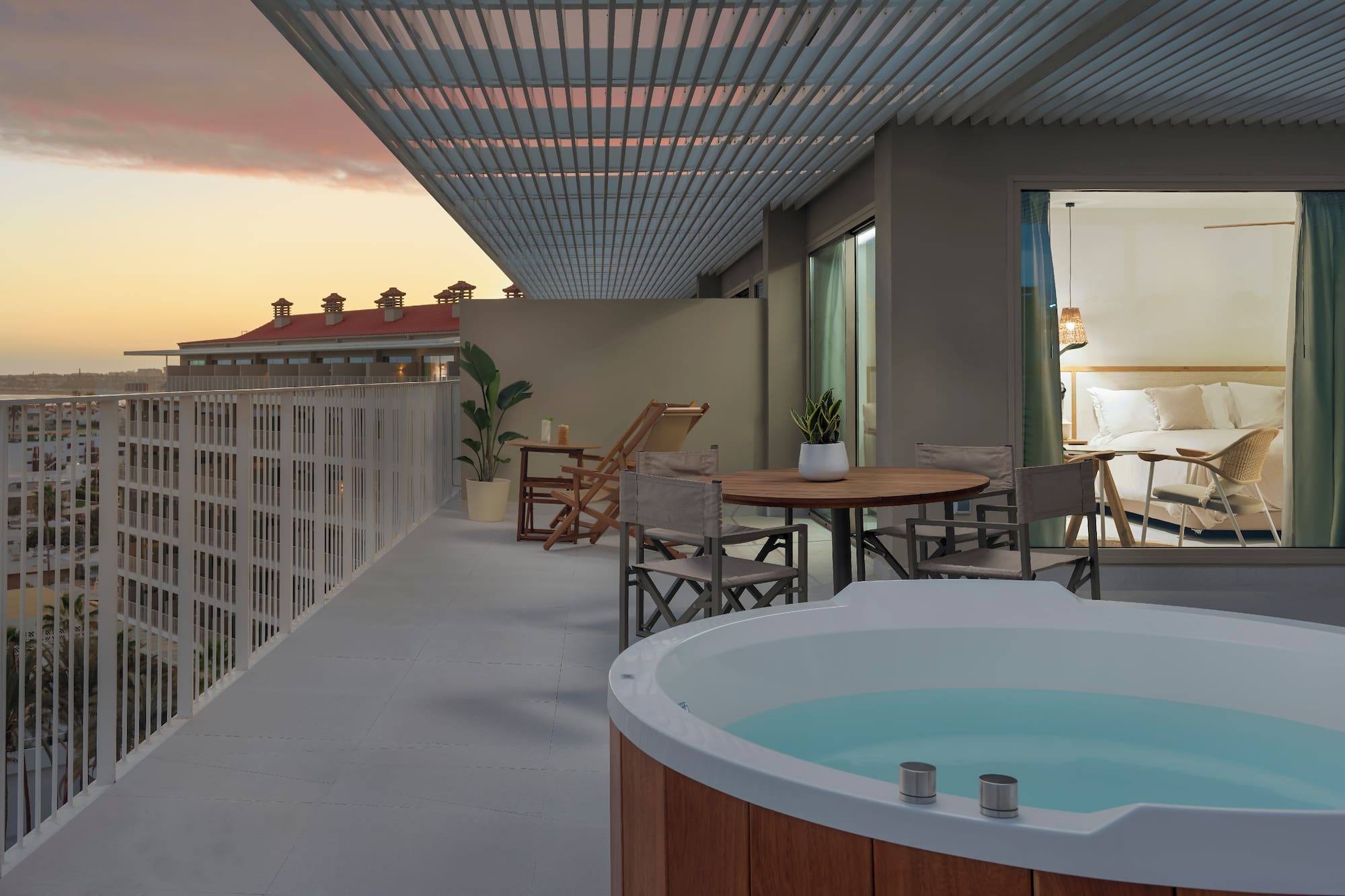 a hot tub on a balcony