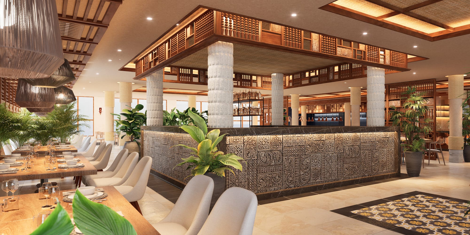 a restaurant with tables and chairs