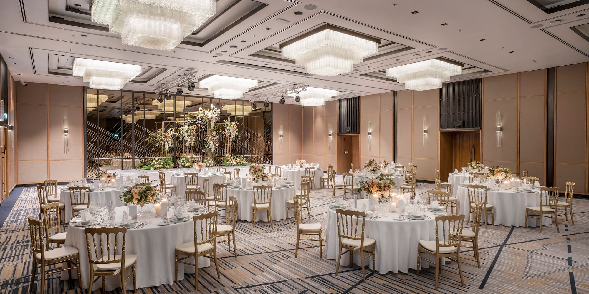 a room with tables and chairs