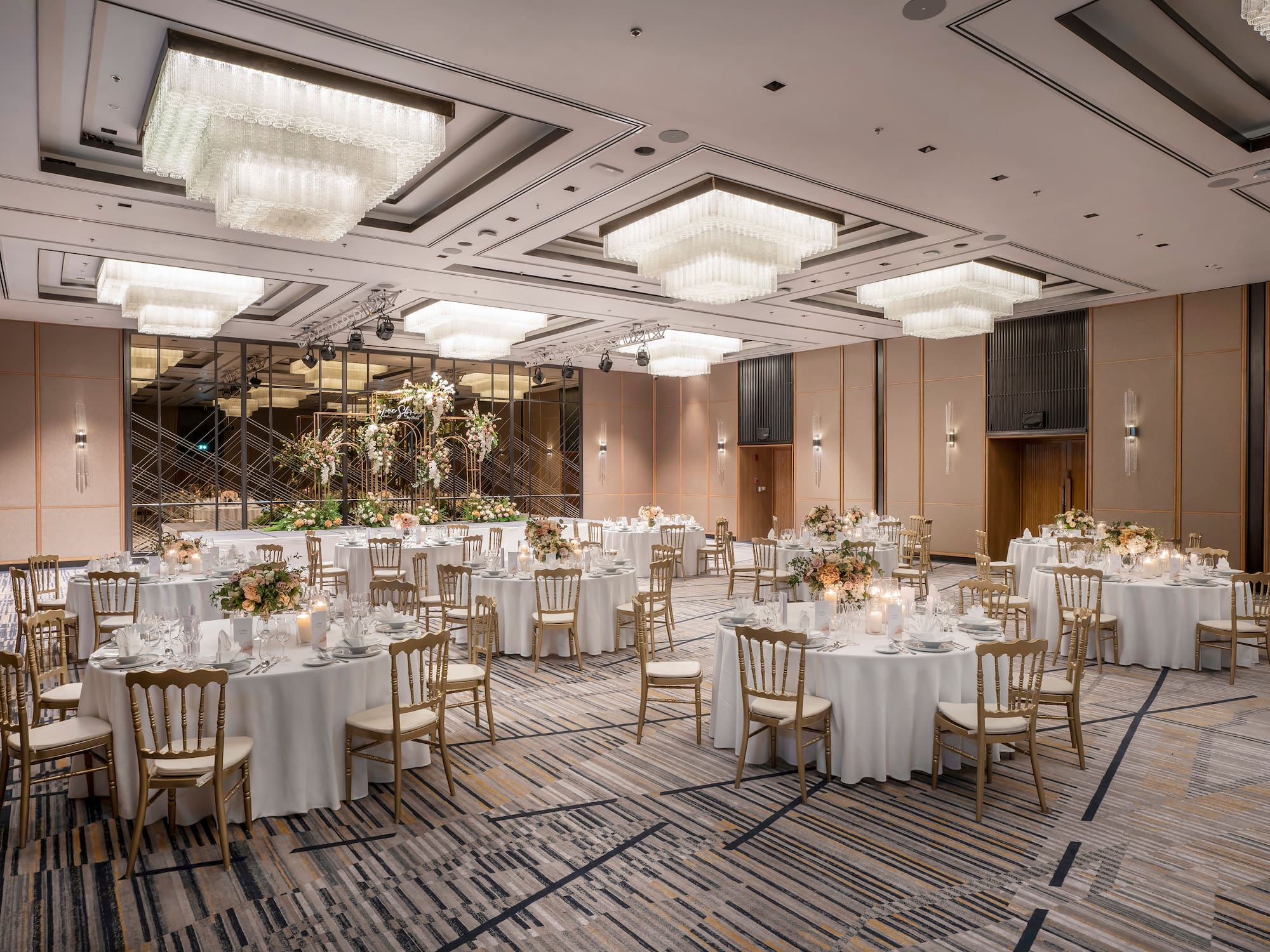 a room with tables and chairs