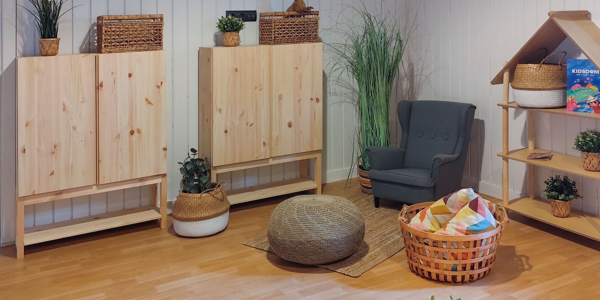 a room with a chair and a table