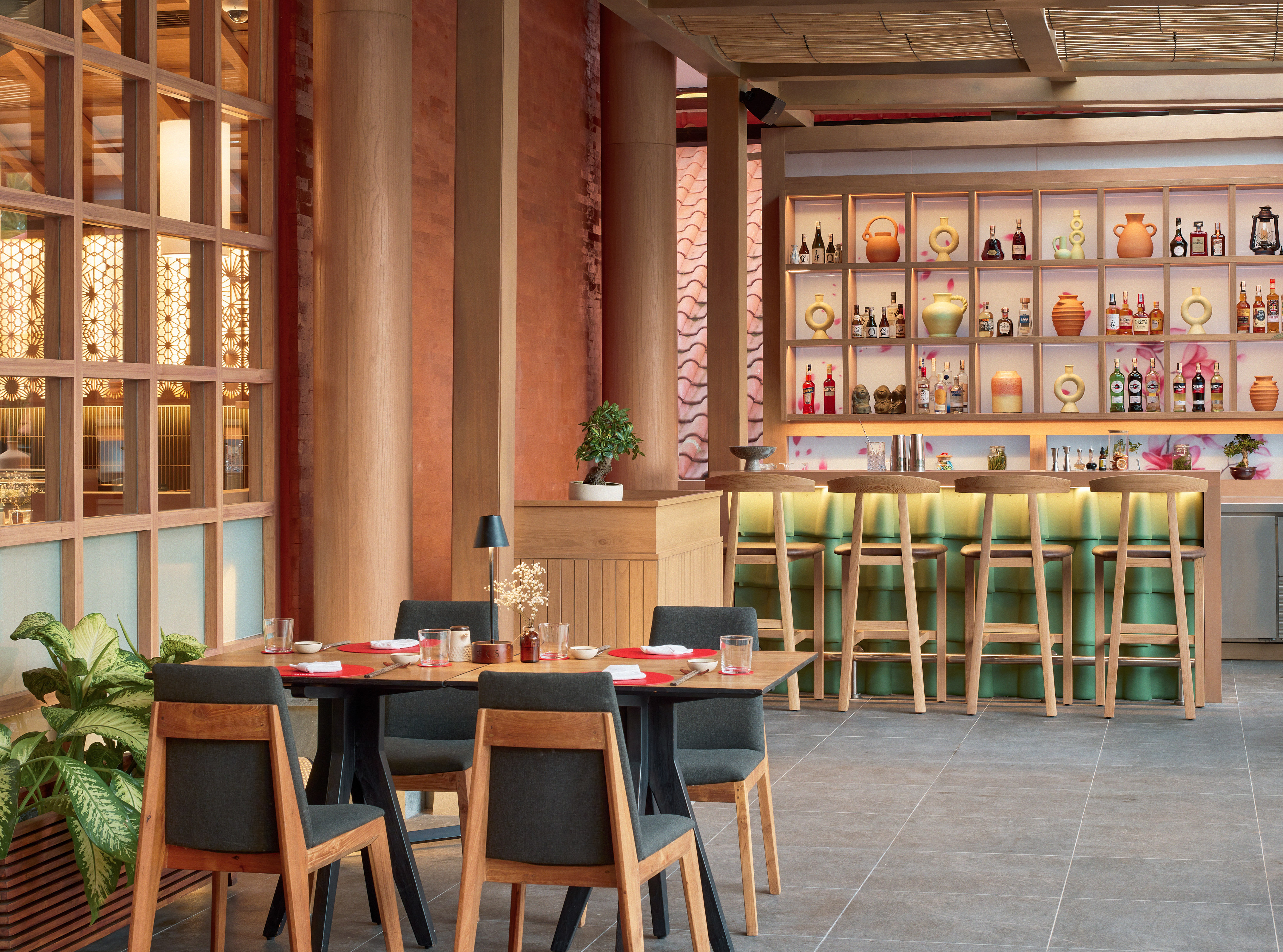 a restaurant with tables and chairs