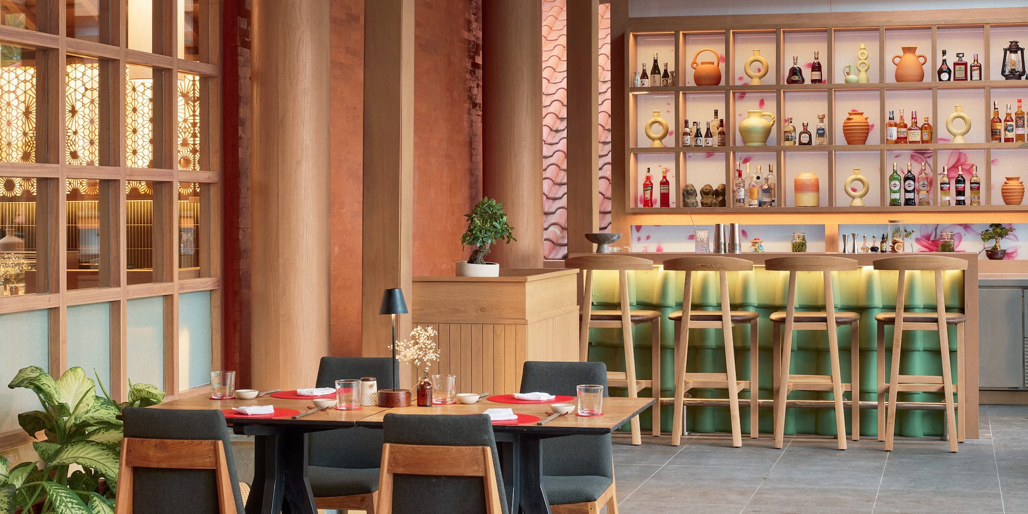 a restaurant with tables and chairs