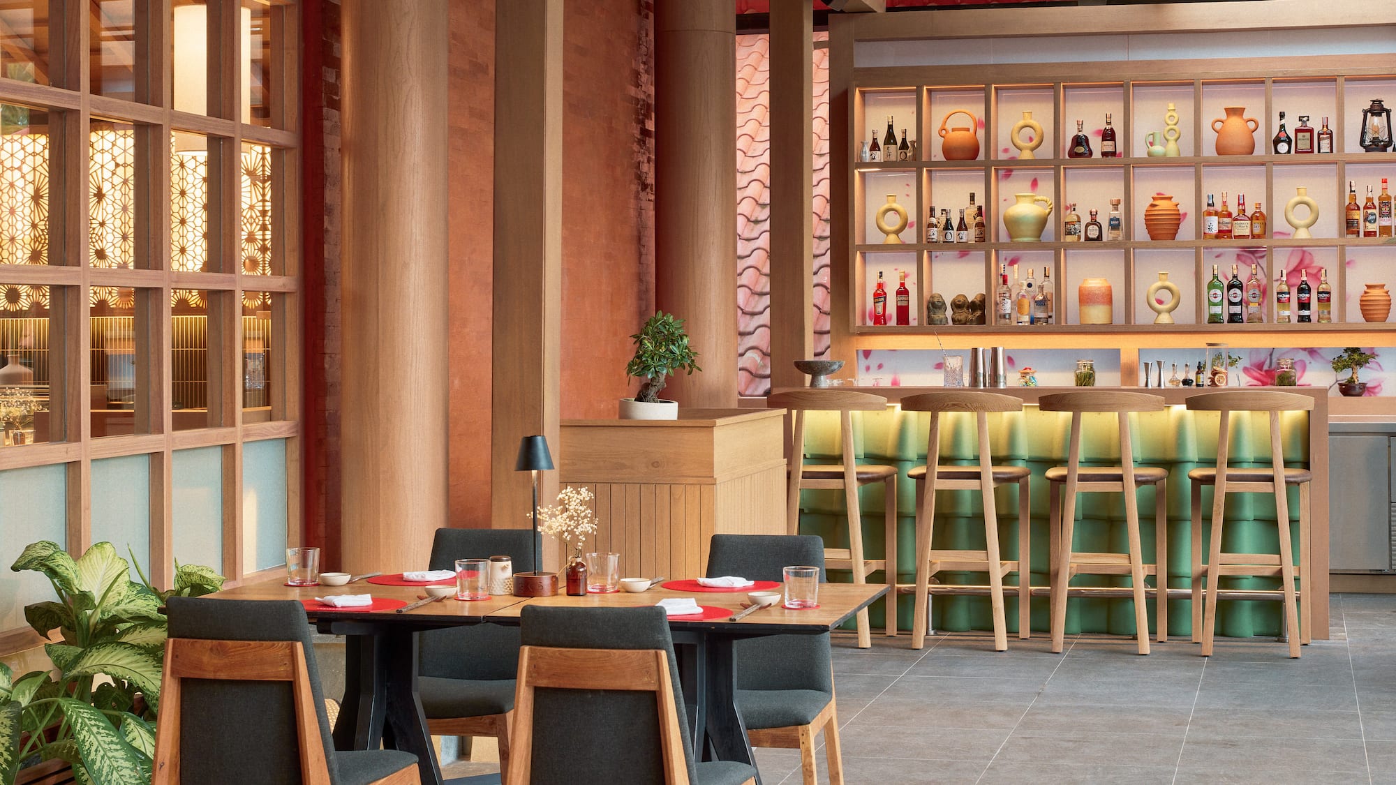 a restaurant with tables and chairs