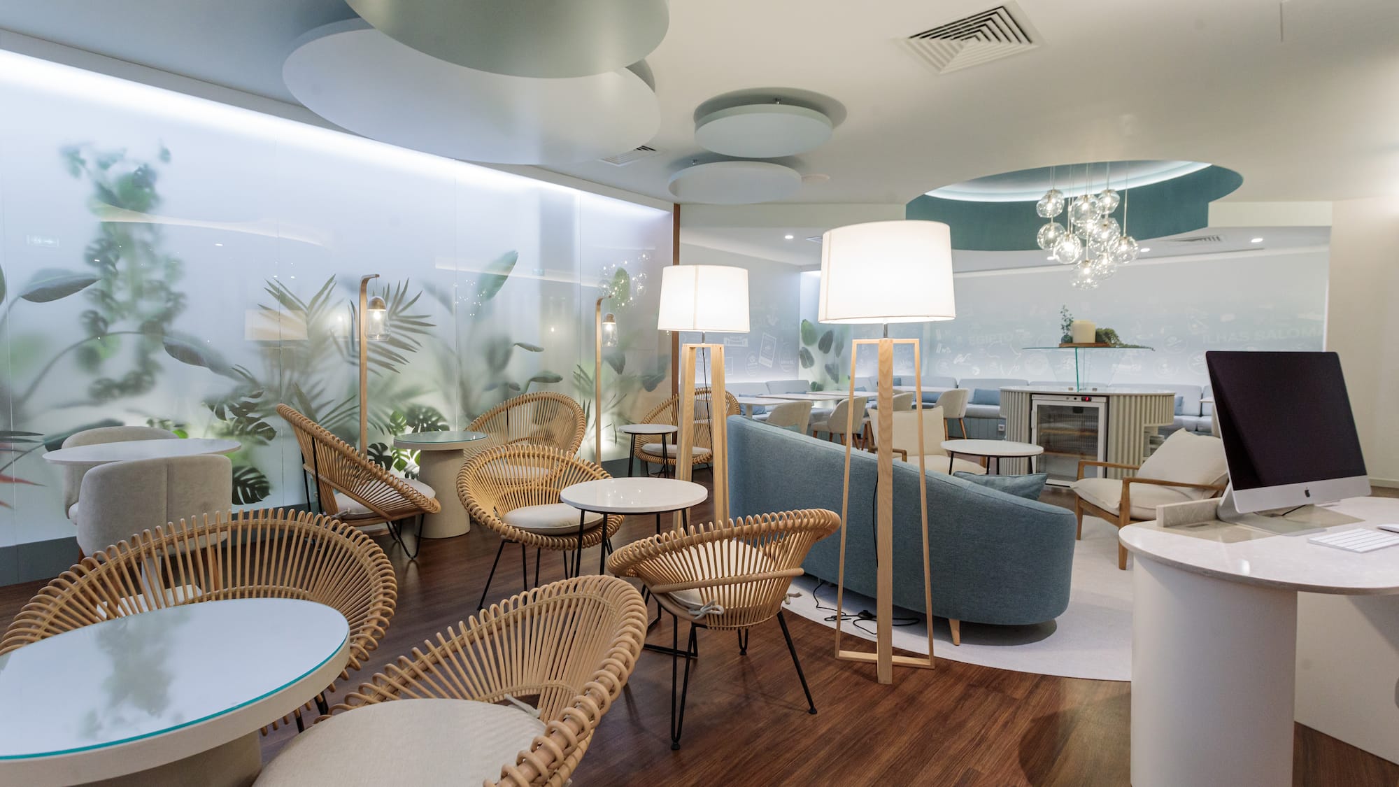 a room with chairs and tables